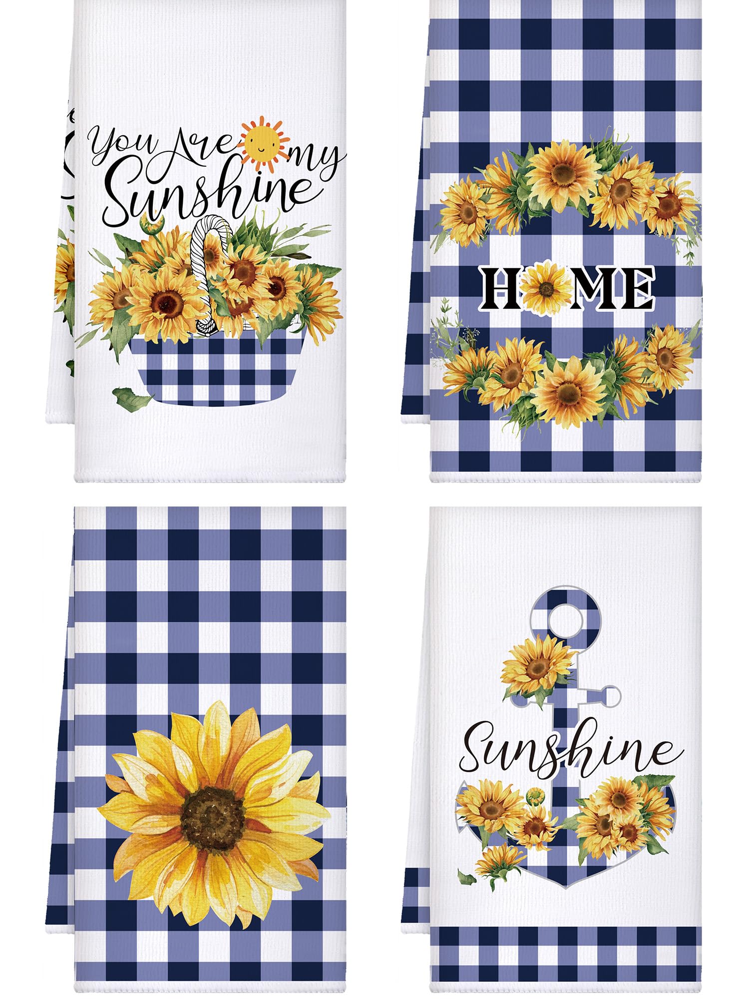 Bencailor 4 Pcs Sunflower Kitchen Towels Summer Fall Flower Floral Sea Beach Lemon Hand Dish Towels Fast Drying Decor Housewarmi