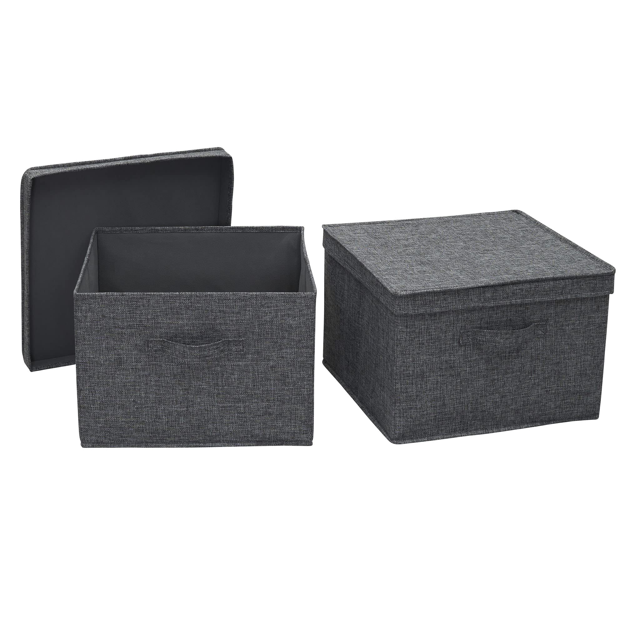 Household Essentials Square Fabric Storage Bins With Lids, Graphite, Set Of 2