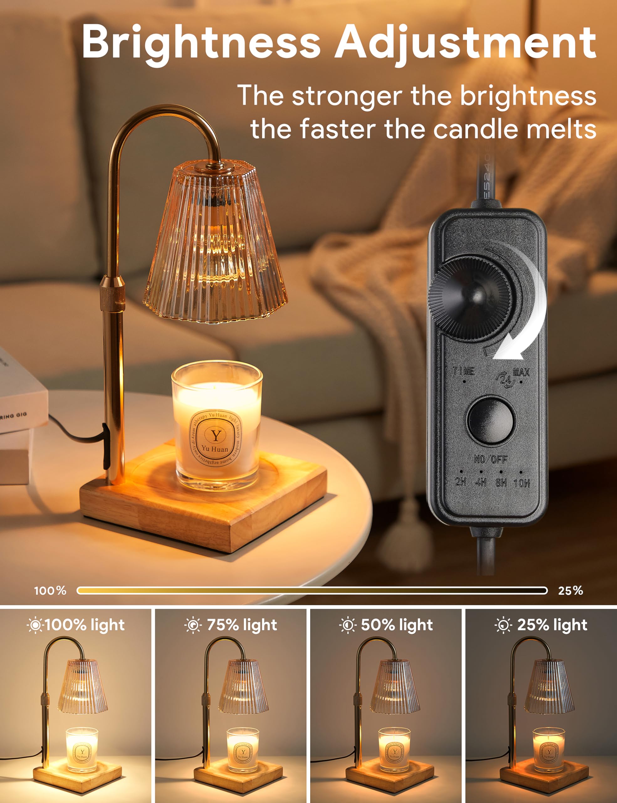 Allanmen Candle Warmer Lamp with Timer, Dimmable Candle Warmer for Home Decor, Birthday Gifts for Women, Adjustable Height Wax M
