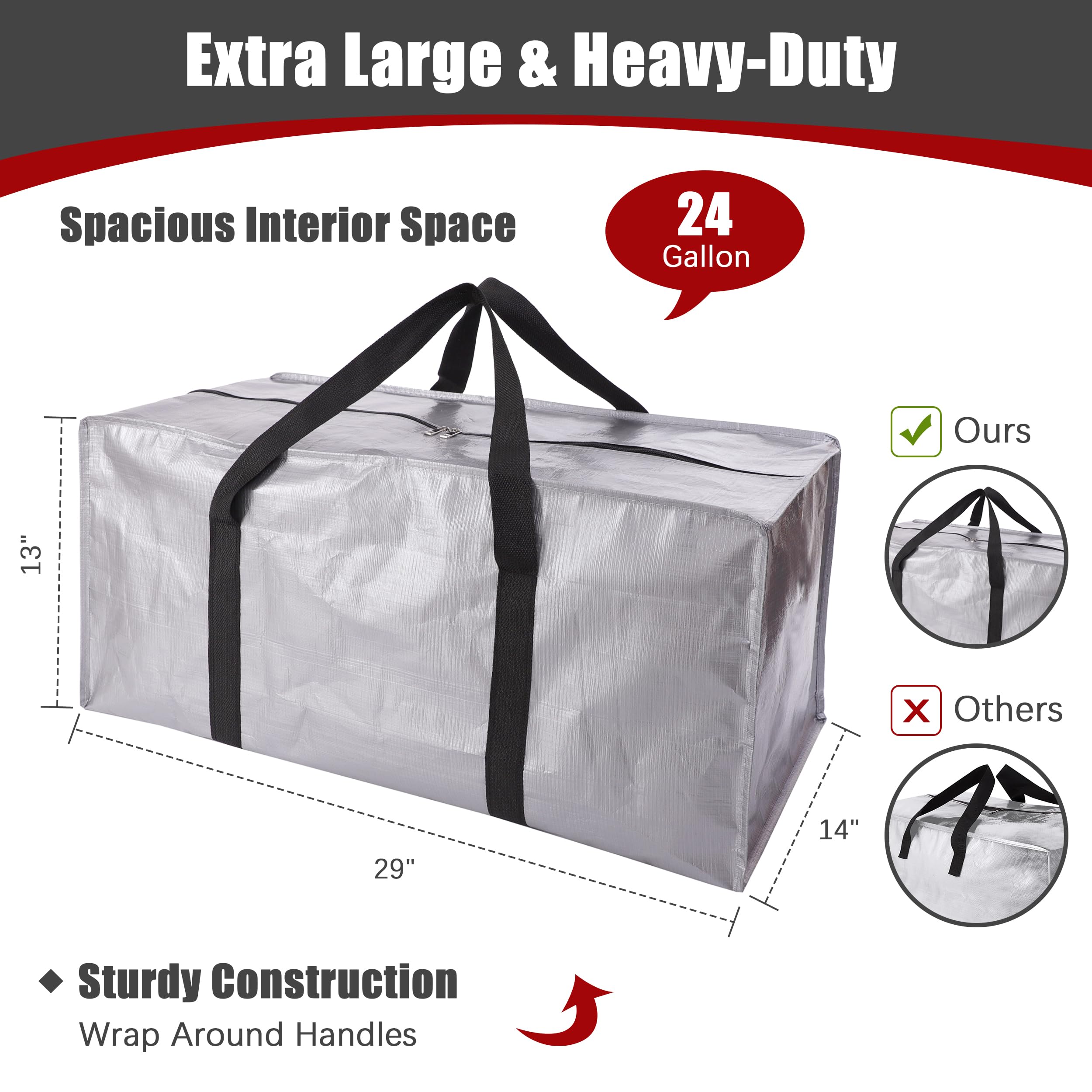 Panda Joys Extra Large Moving Bags With Zippers & Carrying Handles, Heavy-Duty Storage Tote For Space Saving Moving Storage, Fol