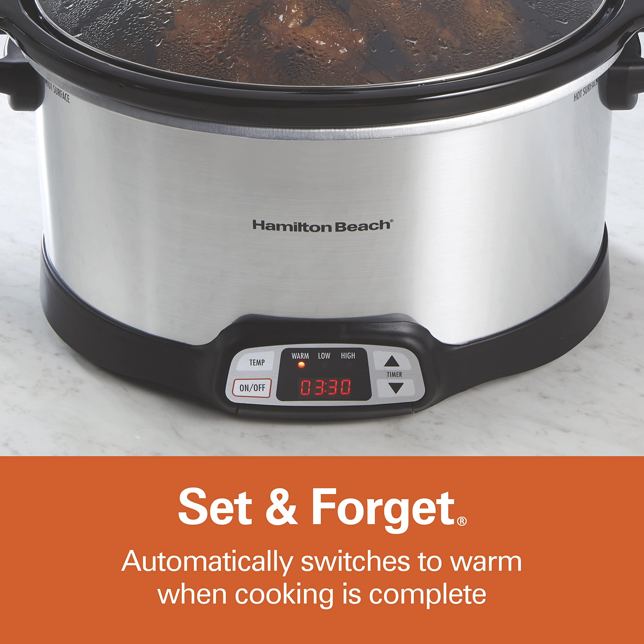 Hamilton Beach 8 Quart Programmable Slow Cooker With Three Temperature Settings, Dishwasher Safe Crock And Lid, Silver (33480)