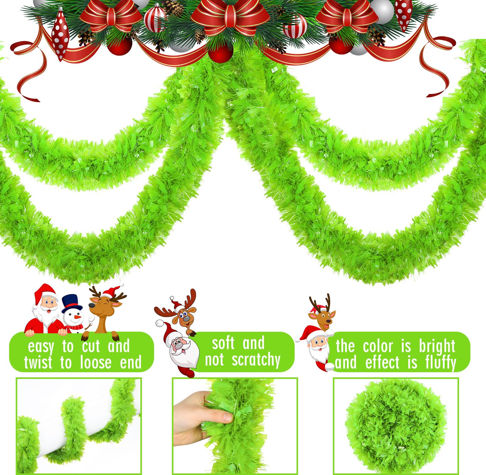 Riceshoot 131.23 ft Christmas Tinsel Garland Lime Green Metallic Garland Decoration Hanging Twist Glittering Christmas Garlands