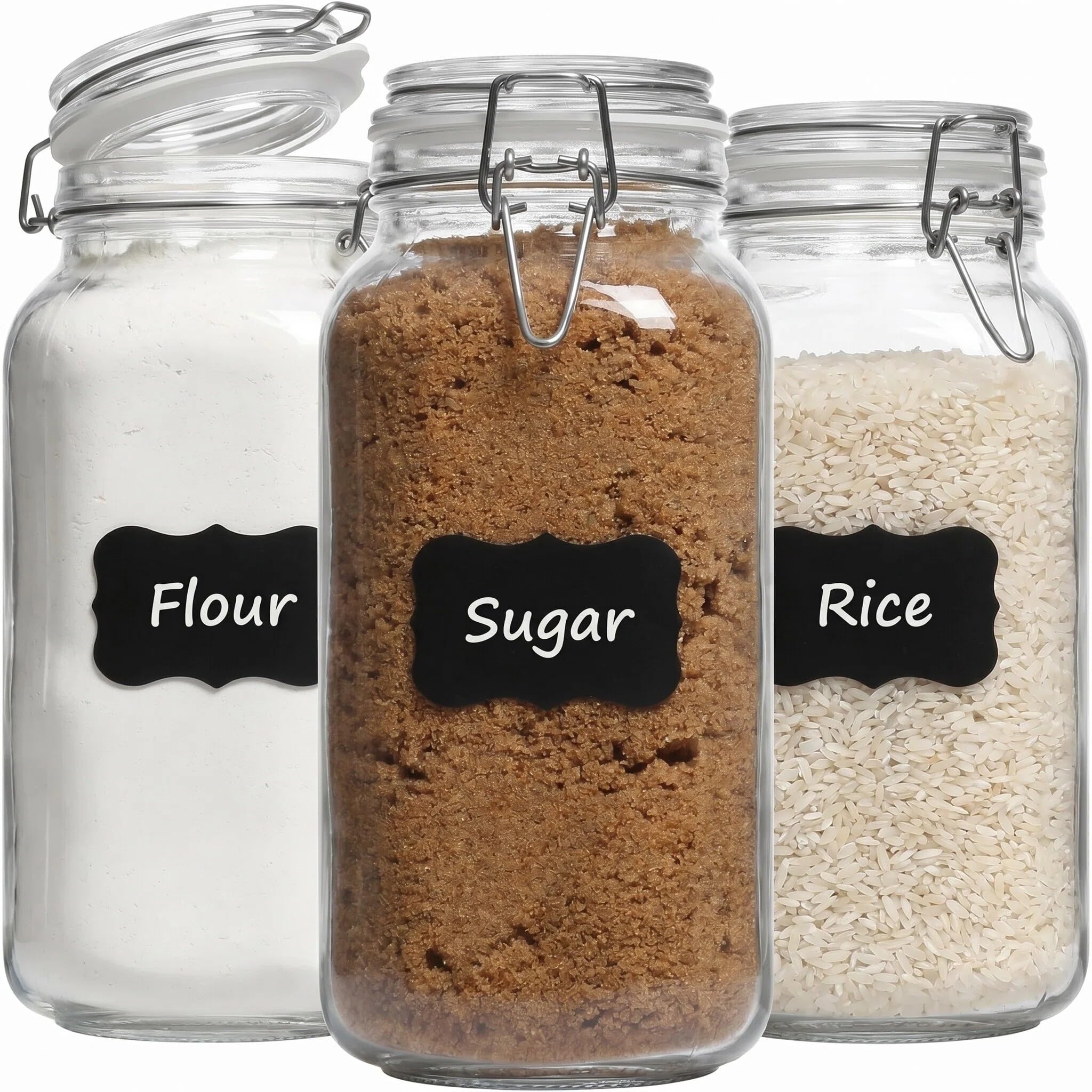 Snaiio 78oz Large Square Airtight Glass Jars with Lids, Wide Mouth Food Storage Canisters, Hold 4lb Sugar or 5lb Rice, Heavy Dut