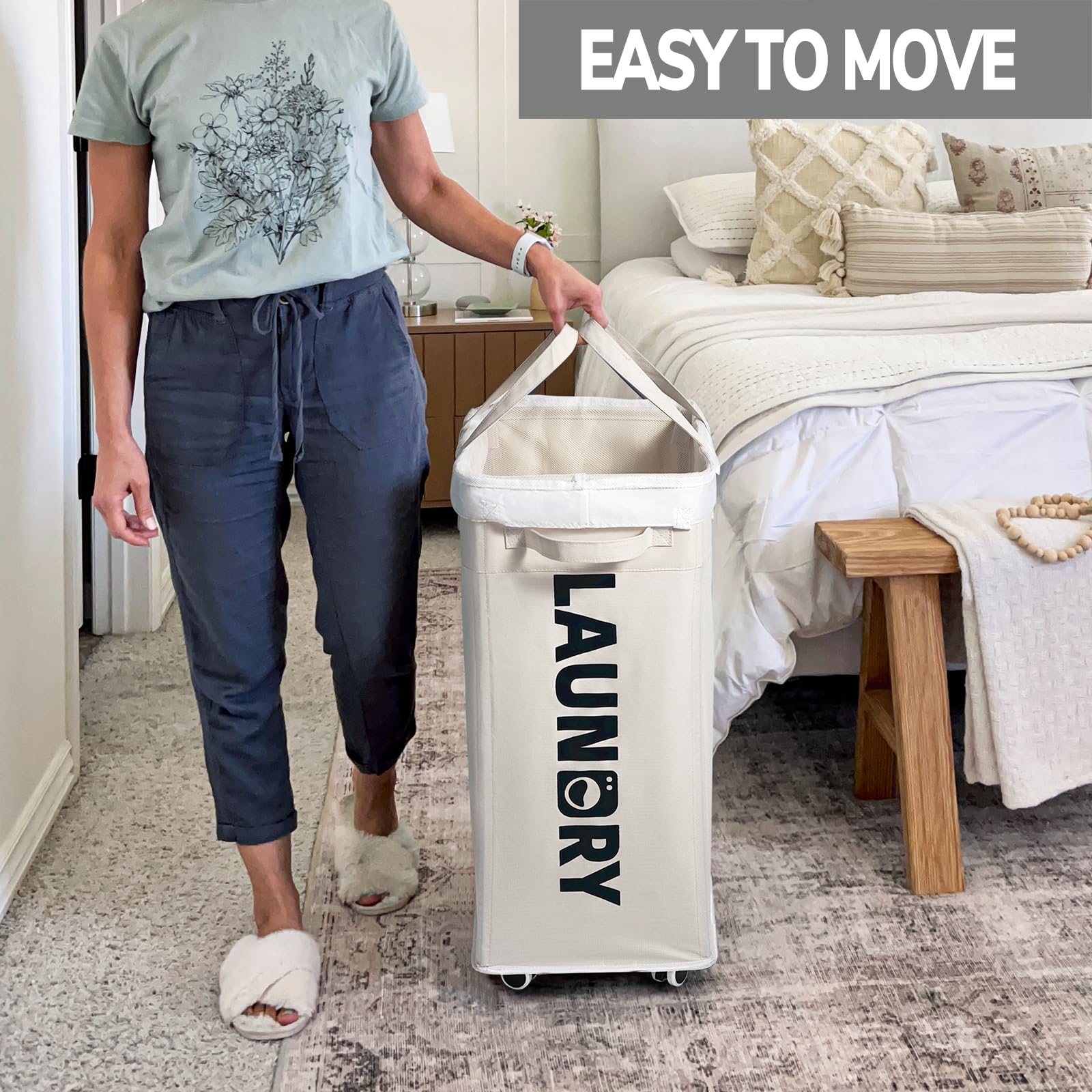 Goodpick Laundry Baskets With Wheels And Handle, 2-Pack 75L Collapsible Laundry Baskets, Clothes Laundry Basket With Removable W