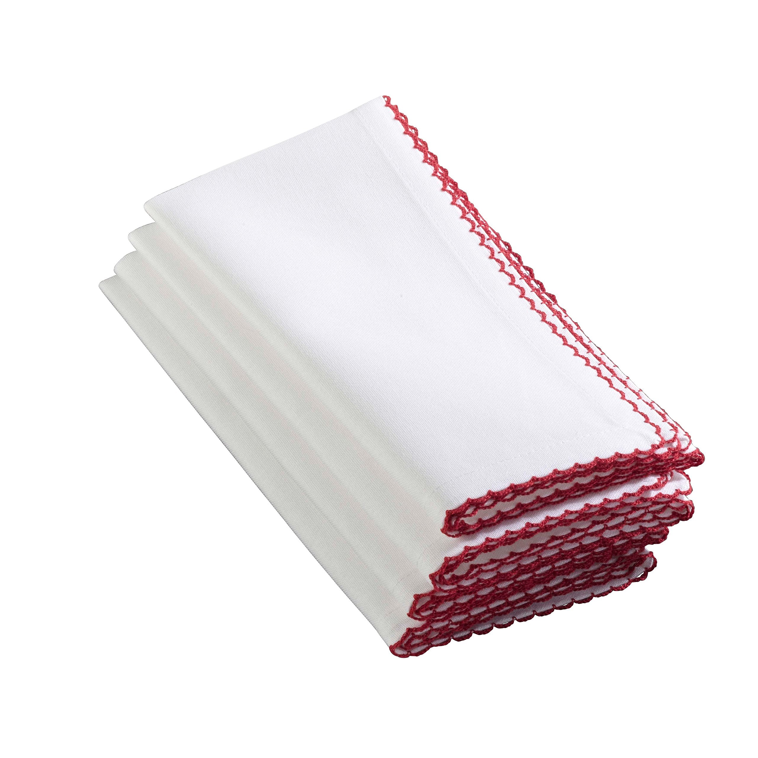 Saro Lifestyle 1442 Recotting Collection Whip Stitched Design Dinner Napkins, Red-Set Of 4 Pcs, 20'', 4 Pieces