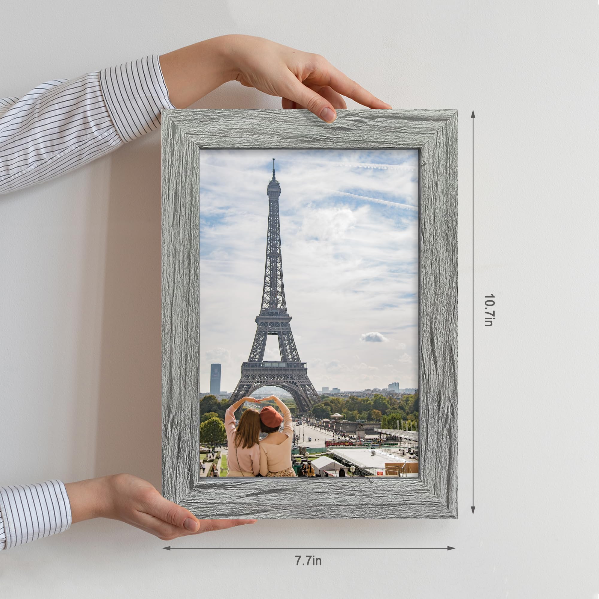 Hongkee 6x9 Picture Frame Set of 4, Made of Real Glass and Grey Wooden Frame - 6 by 9 Photo for Wall or Tabletop Display