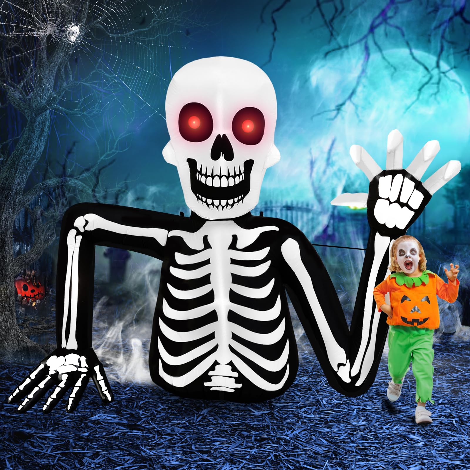 inslife 6FT Tall Halloween Inflatable Skull Skeleton Emerging from The Ground, Halloween Blow Up Skeleton Inflatables Built-in 6