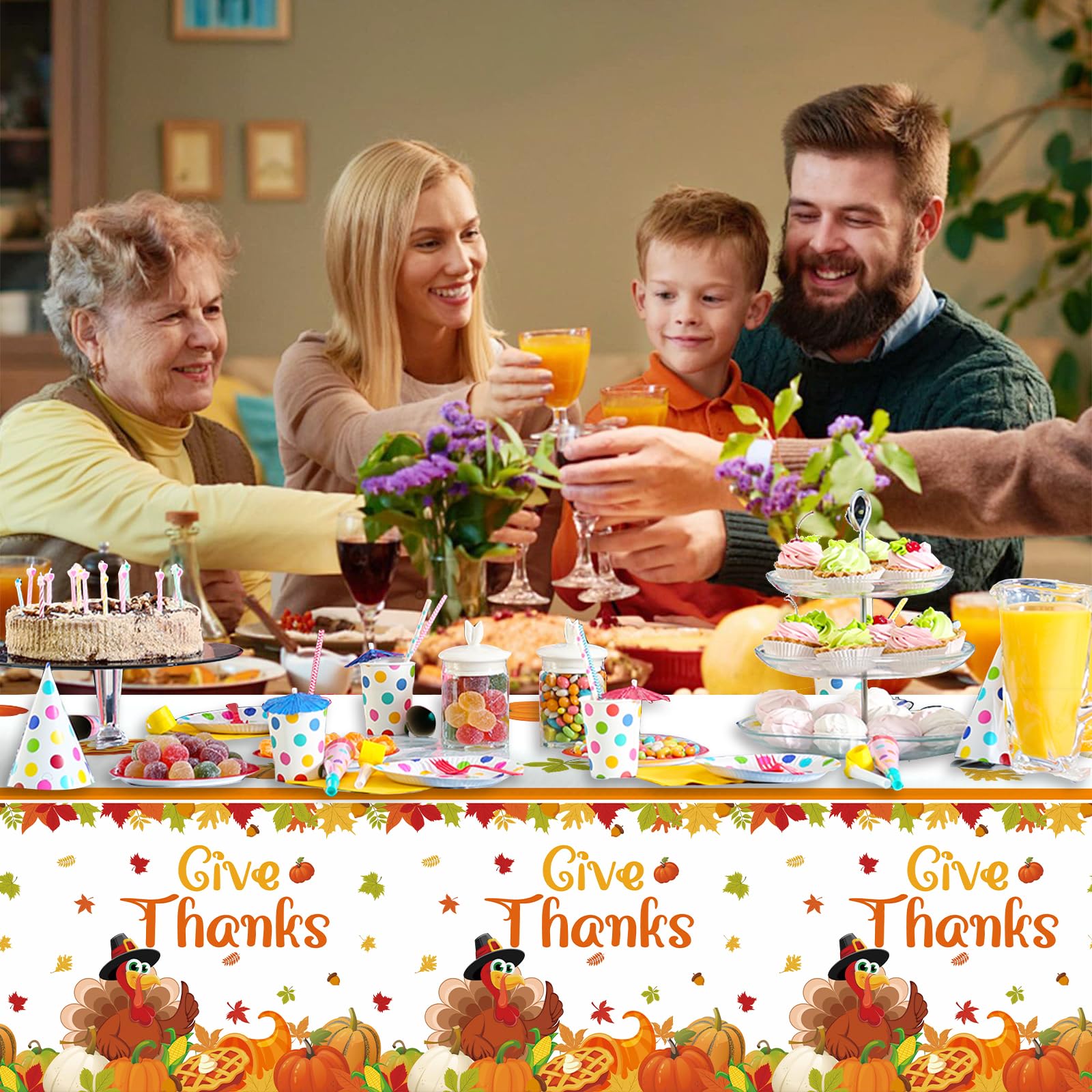 XueXiceili 3pcs Thanksgiving Tablecloths Fall Picnic Turkey Disposable Plastic Maple Leaves Covers for Thanksgiving and Harvest