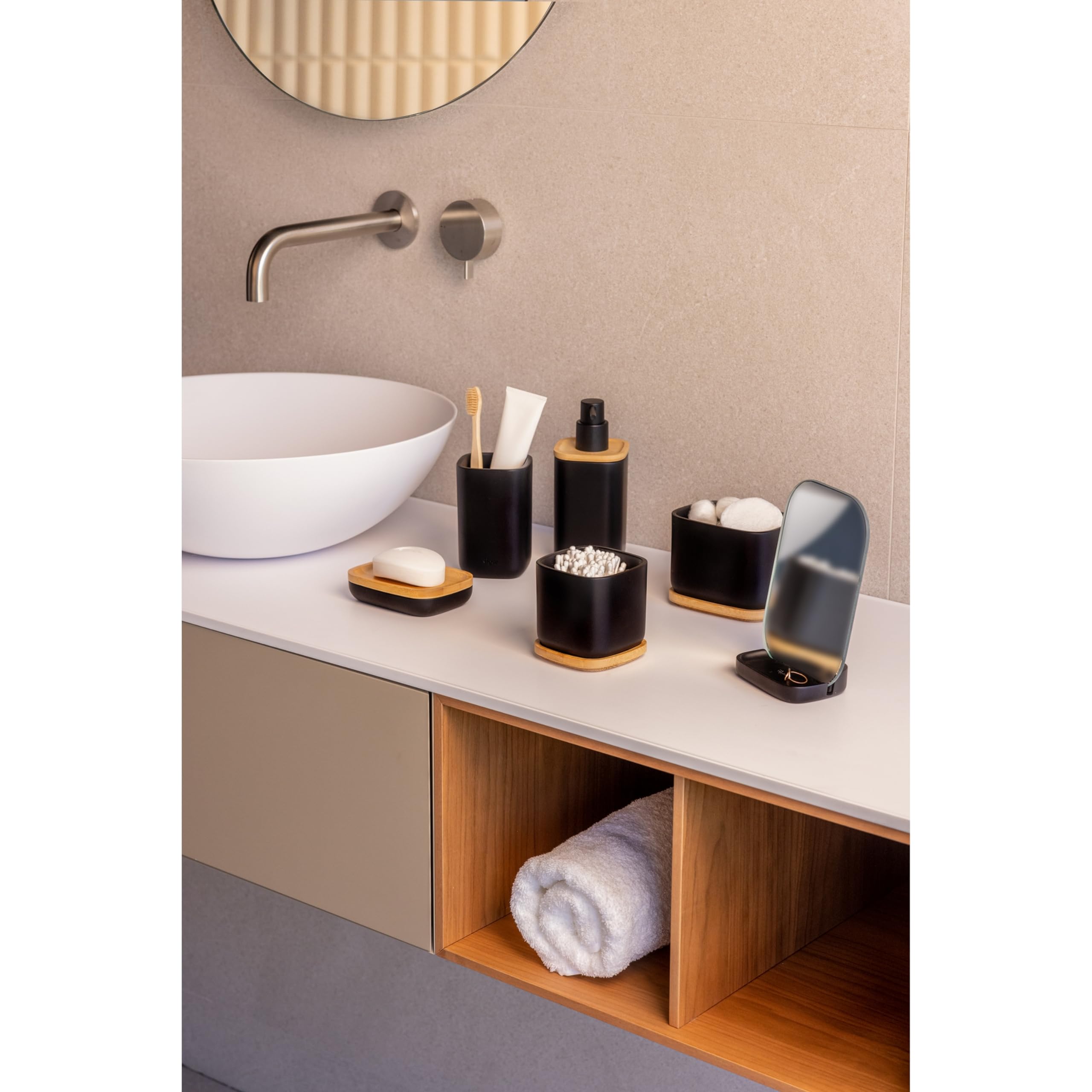 Vigar Zense Collection Cool Black Refillable Soap Dispenser, For Modern Luxury Bathroom And Kitchen, Fine Polyresin Stone And Ba