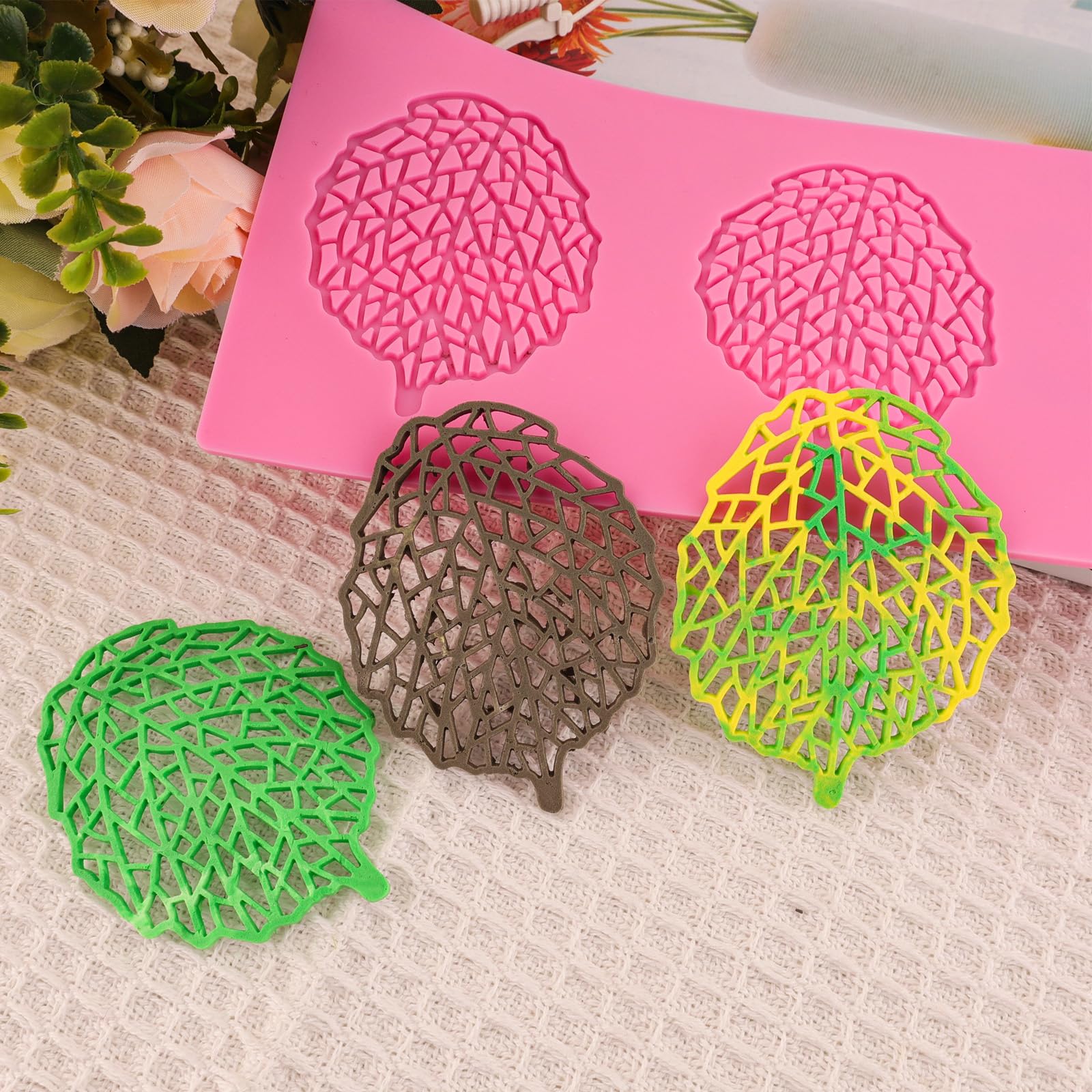 Hollow Silicone Mold 3D Leaf Silicone Candy Mold Round Leaf Shaped Lace Mat For Cake Decorating Chocolate Fondant Tuille Paste P