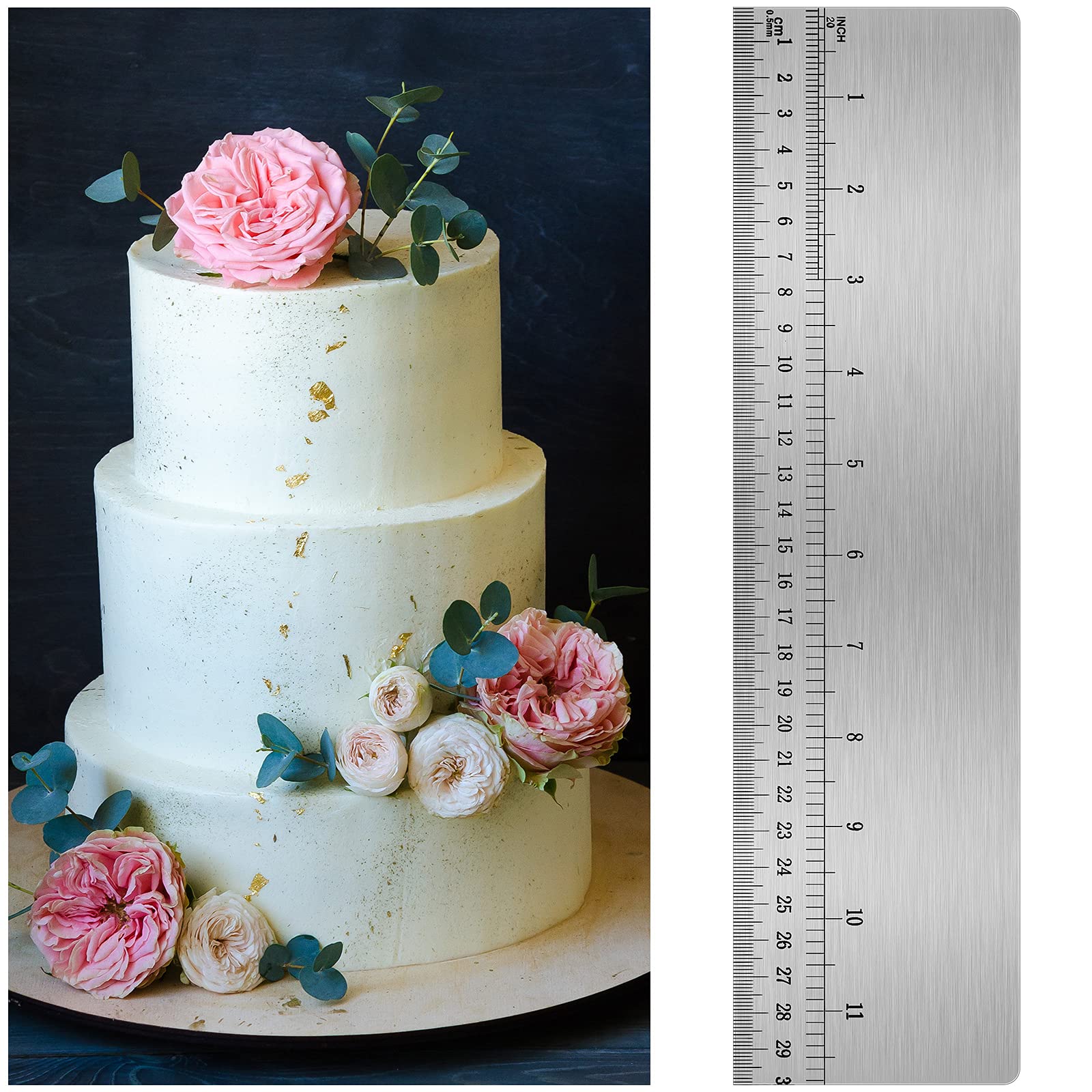 Nuenen 12 Inches Stainless Steel Cake Scraper With Scale Cake Edge Smoother Cake Decorating Comb Baking Scraper Tool For Baking
