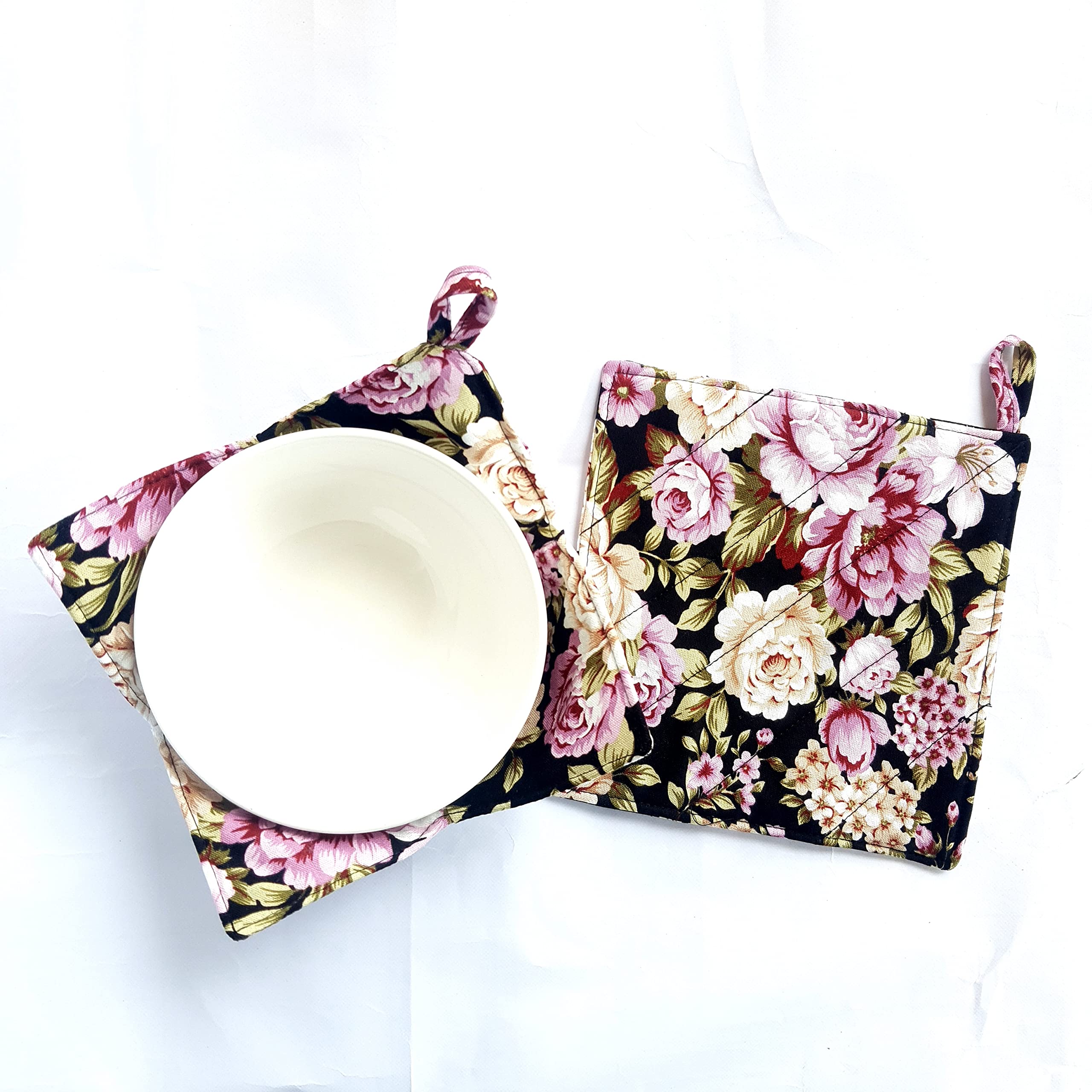 Cushystore Bowl Cozy Pot Holder Canvas Holders Heat And Cold Resistant Anti-Scalding Protector (Night Rose Garden), 7.5X7.5X4 In