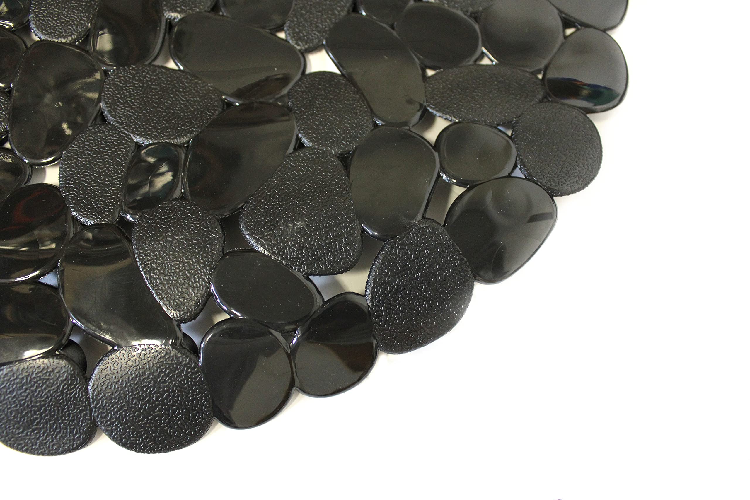 Dependable Industries Inc. Essentials Luxury Pebble Oval Bath Mat, 27'' X 14'' - Elegant Black, Anti-Slip Pvc With Secure Suctio