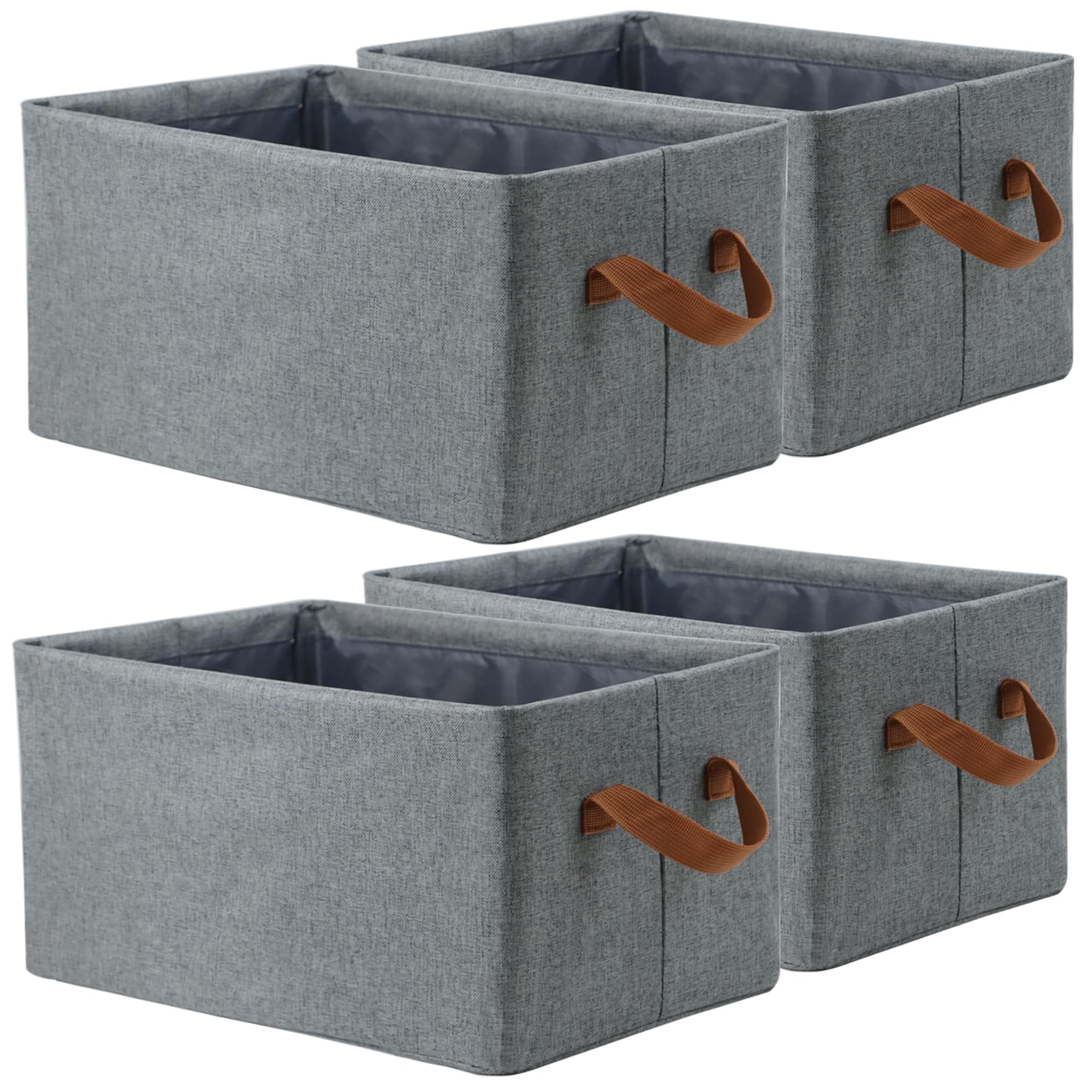4 Pcs Linen Storage Baskets With Metal Frame, Shelf Organizer Bins, Fabric Baskets Foldable Storage Bin, Closet Organizers And S