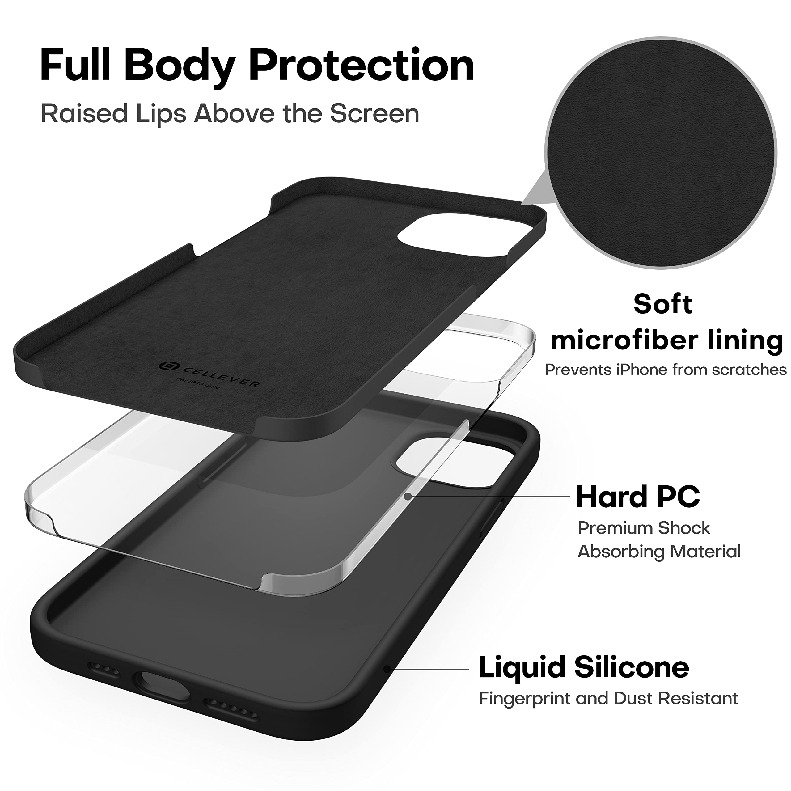 Cellever 2023 Upgraded Silicone Case For Iphone 13 Ultra Slim Enhanced Drop Protection] Shockproof Phone Cover With Soft Microfi