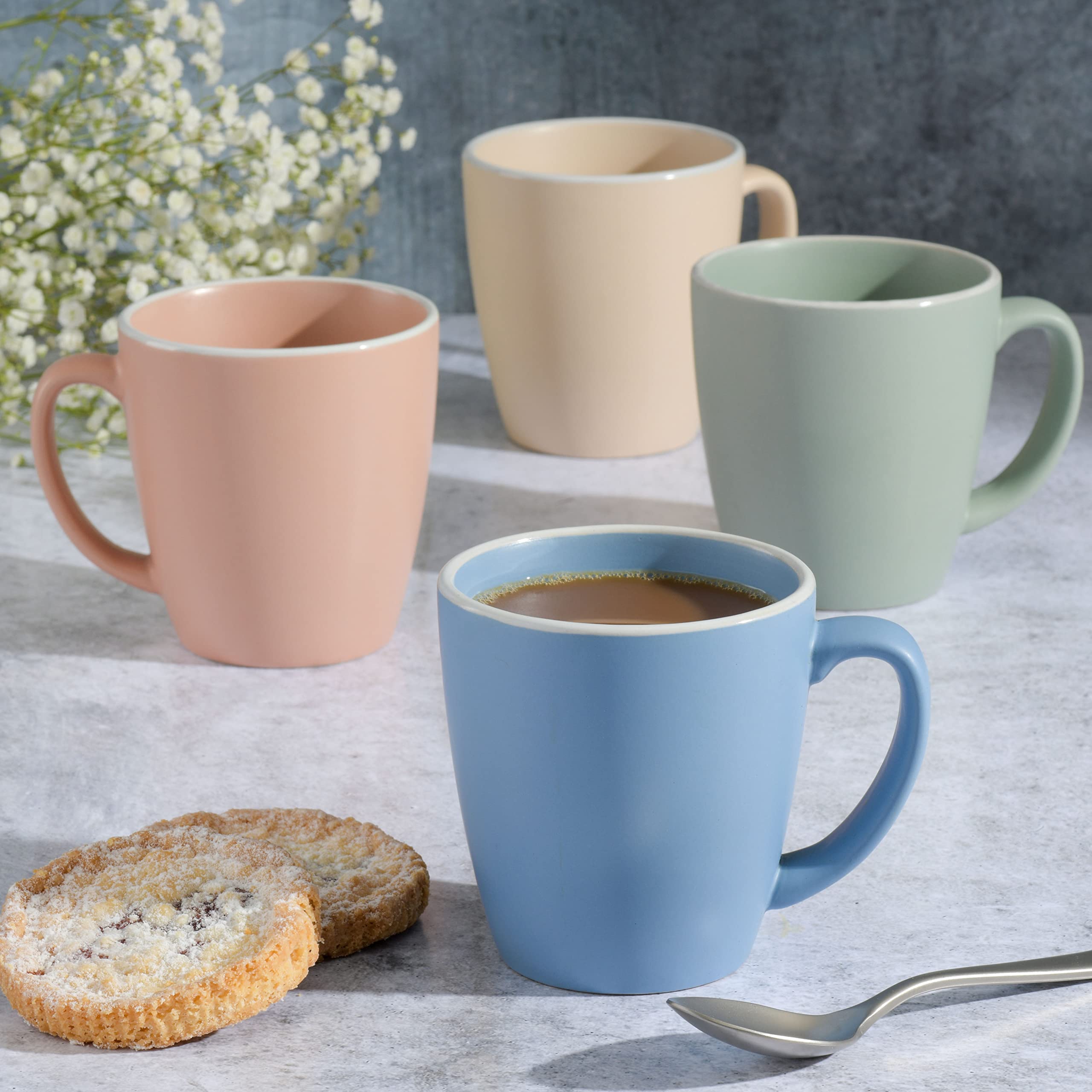 Spice By Tia Mowry Creamy Tahini Stoneware 17Oz Mug Set, Assorted, 4-Piece