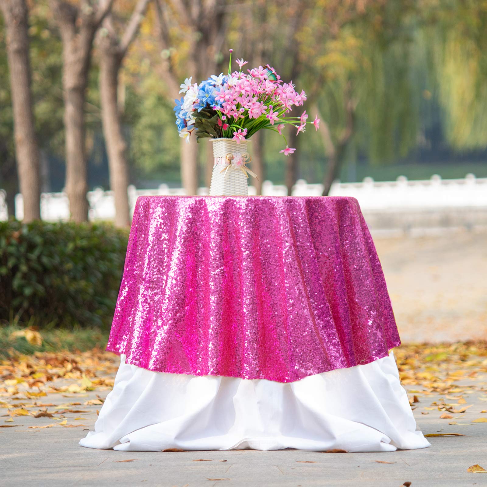 Jyflzq Fuchsia Sequin Tablecloth 70 Round Sparkly Drape Table Cloths Table Cover Overlay For Wedding Birthday Party Baby Bridal