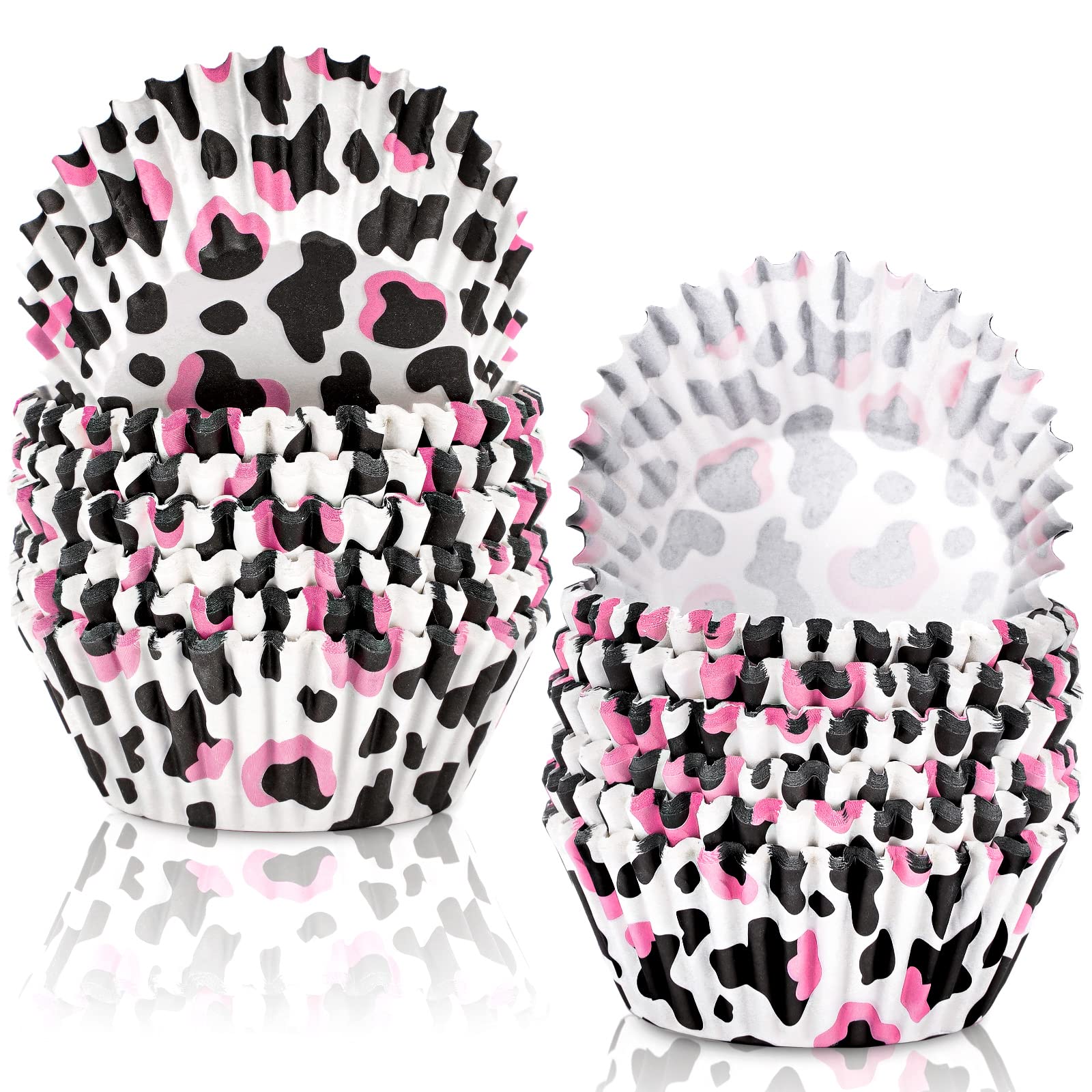 Whaline 300Pcs Cow Print Cupcake Liners Cow Paper Muffin Cupcake Liners 2X1.2 Inch Cow Animal Baking Cups Holders Cupcake Liners