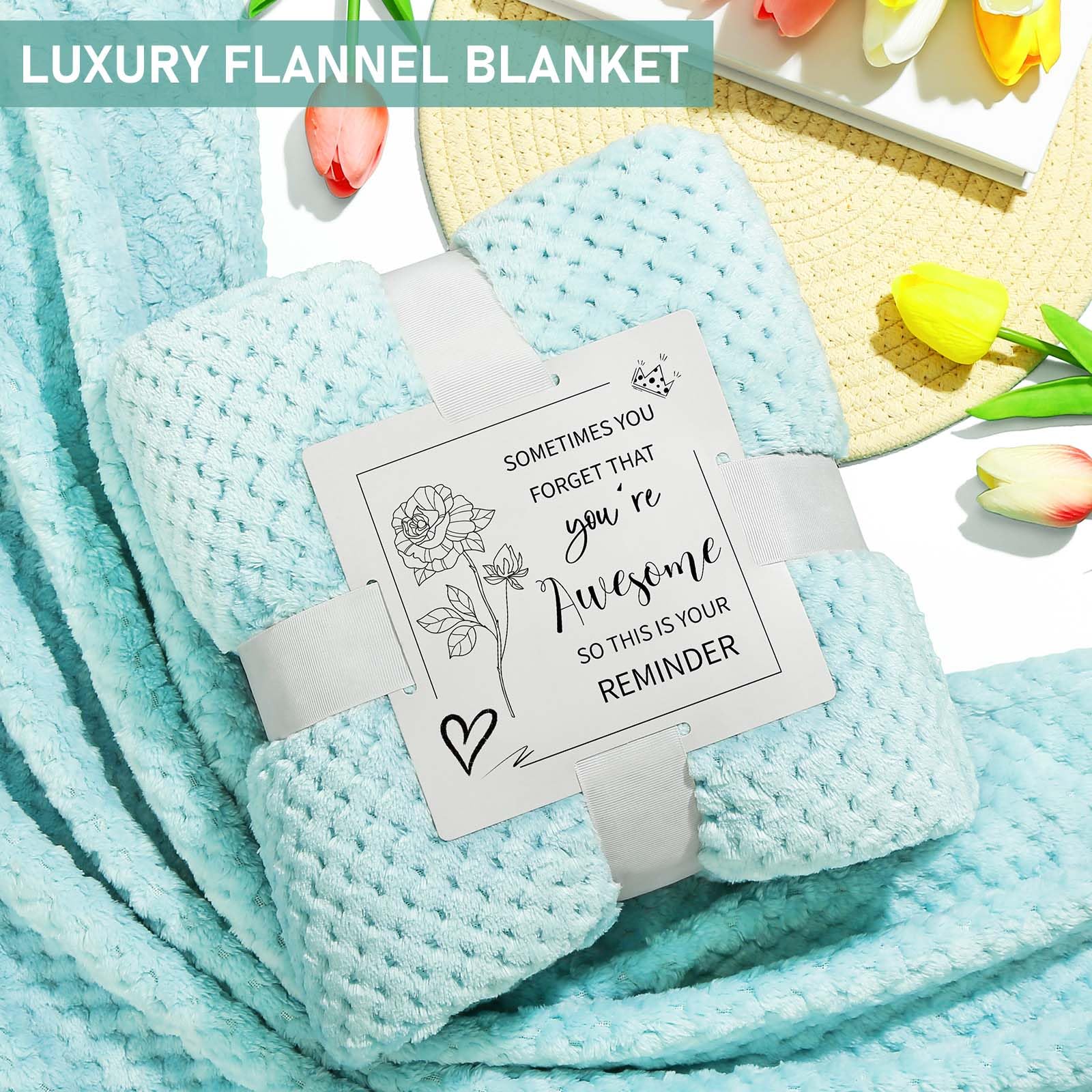 Birthday Gifts for Women, Self Care Gifts, Get Well Soon Gifts, Unique Relaxing Spa Gift Basket with Luxury Flannel Blanket, Gif