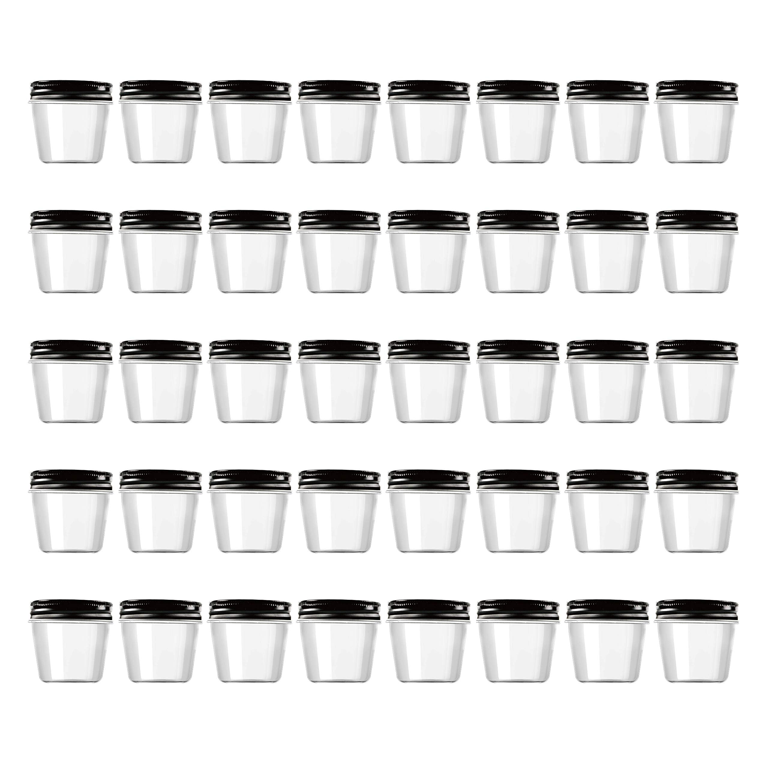 Novelinks 4 Ounce Clear Plastic Jars With Black Lids - Refillable Round Clear Containers Clear Jars Storage Containers For Kitch
