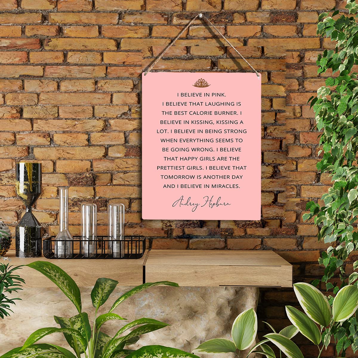 YCYD Inspirational I Believe In Pink Wall Art Wooden Hanging Sign Positive Self Care Sign Home Bedroom Wall Decor Women Gifts fo