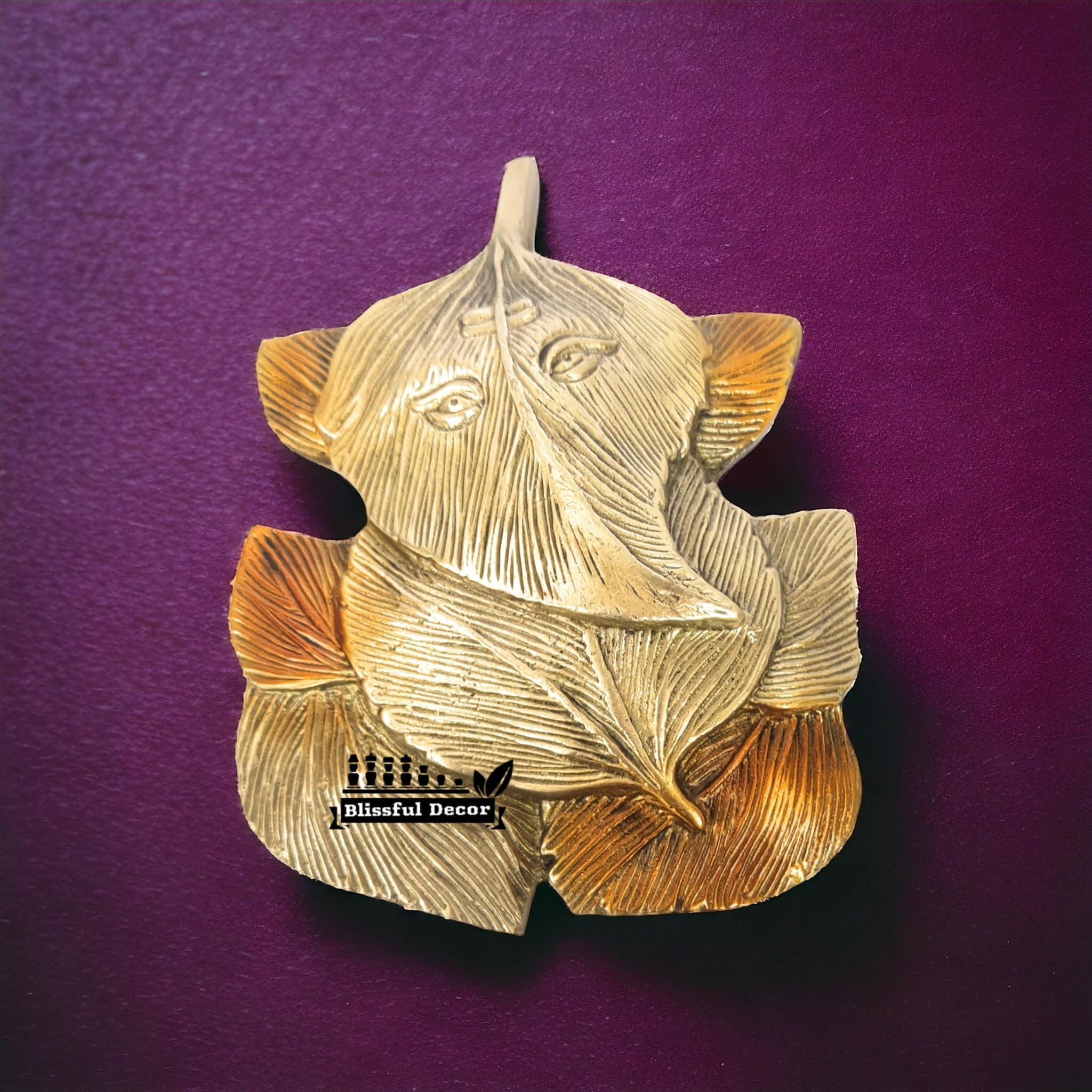Blissful Decor Brass Pipal Leafs Ganesha Ganpati Idol Ganesha Wall Hanging Hanging Patta Ganesh Ji Ganesha Wall Sculpture Modern
