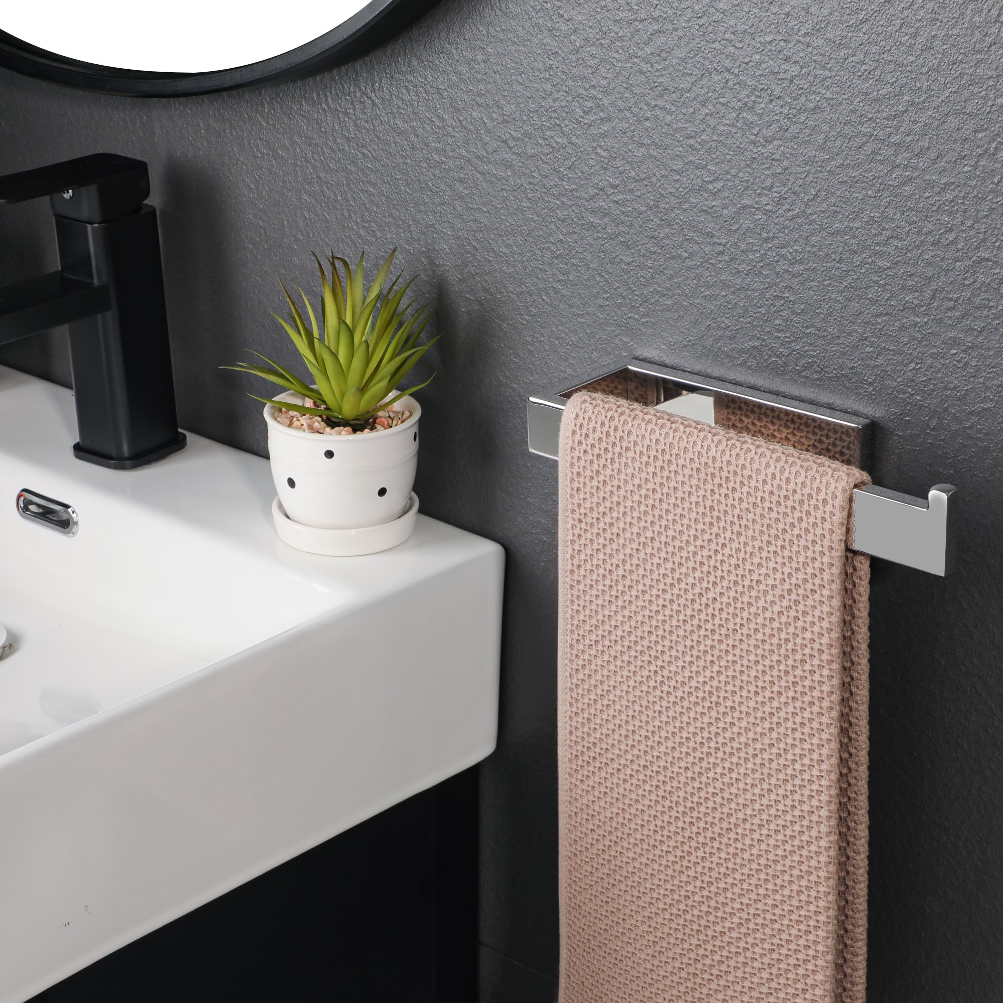 Sayayo Chrome Towel Ring For Bathroom, 10 Inch Hand Towel Bar Towel Rack Towel Holder Wall Mounted Square, Sus304 Stainless Stee