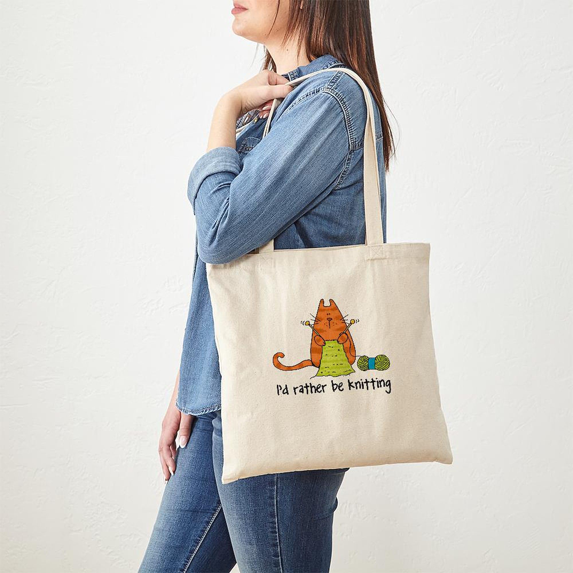 Cafepress Rather Be Knitting Tote Bag Natural Canvas Tote Bag, Reusable Shopping Bag