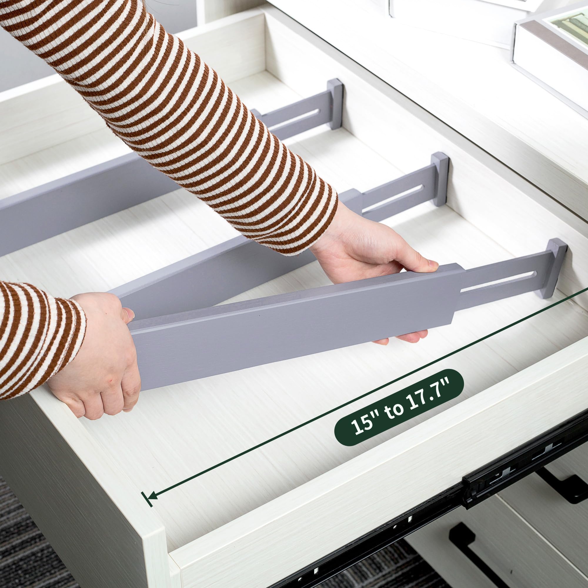 Utoplike Drawer Dividers Bamboo, Gray Drawers Organizers Adjustable for Socks, Spring Loaded, Works in Kitchen, Dresser, Bathroo