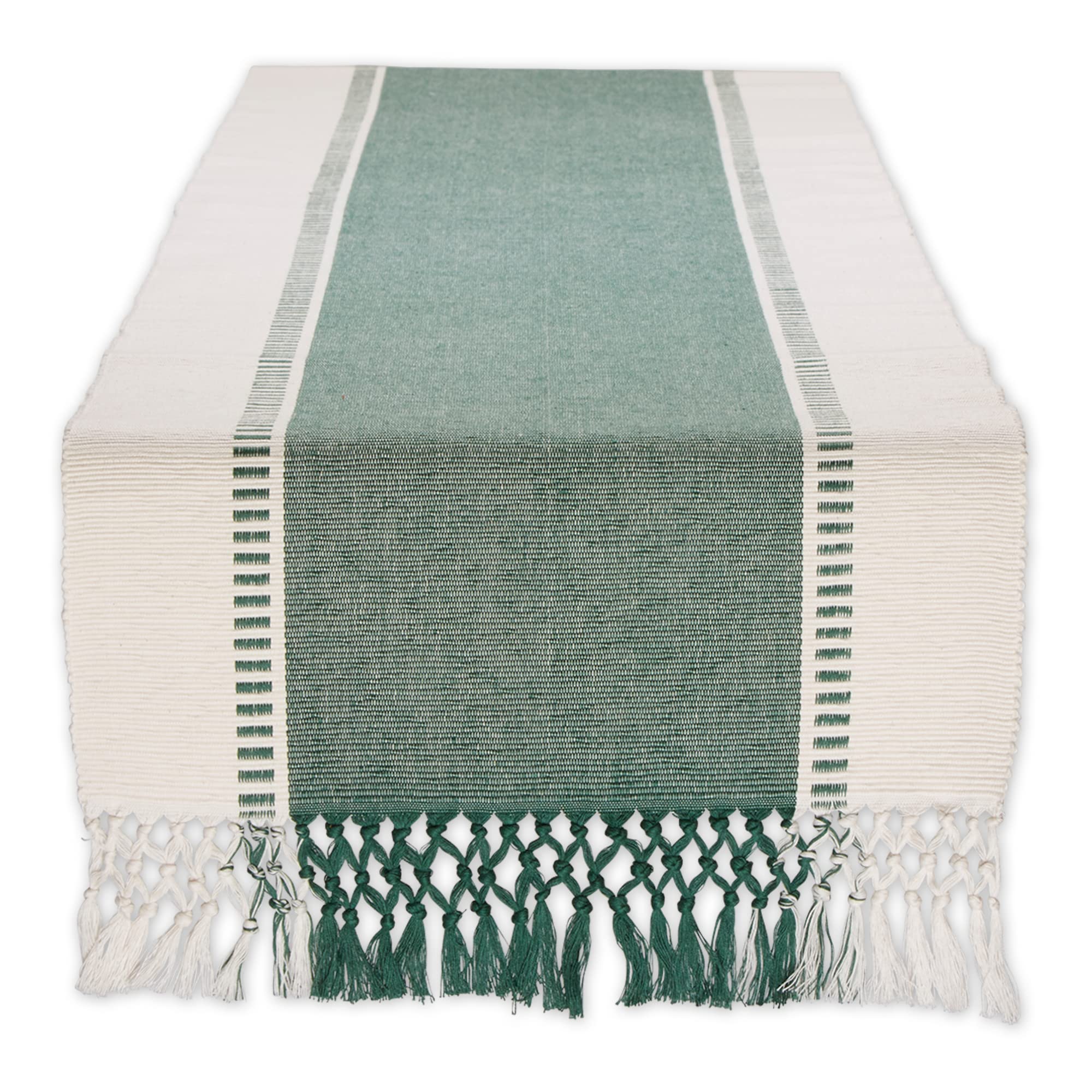 Dii Dobby Stripe Woven Table Runner, 13X72 (13X77.5, Fringe Included), Dark Green