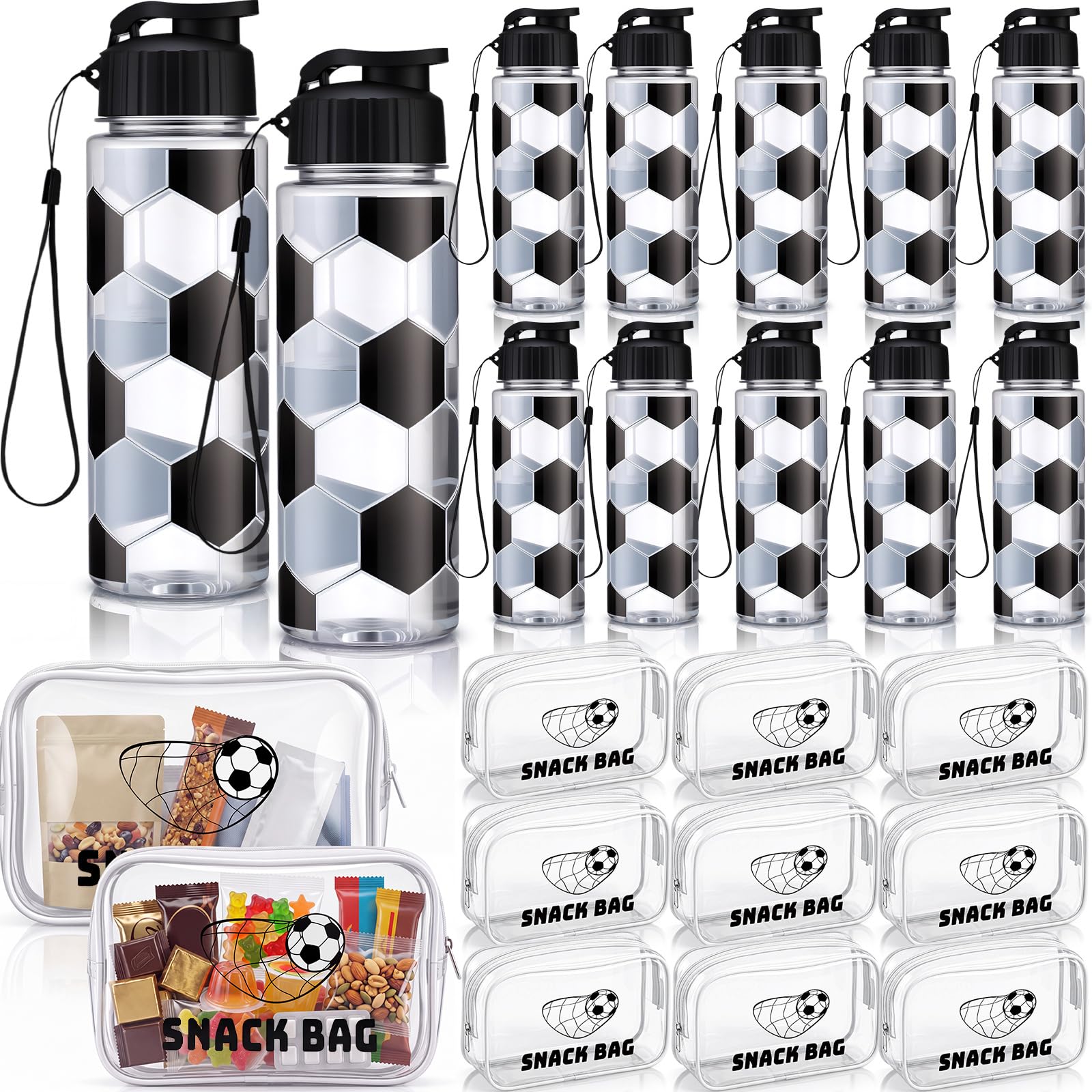 Skybooly 24 Pcs Soccer Water Bottle and Snack Bags Bulk for Team Gifts