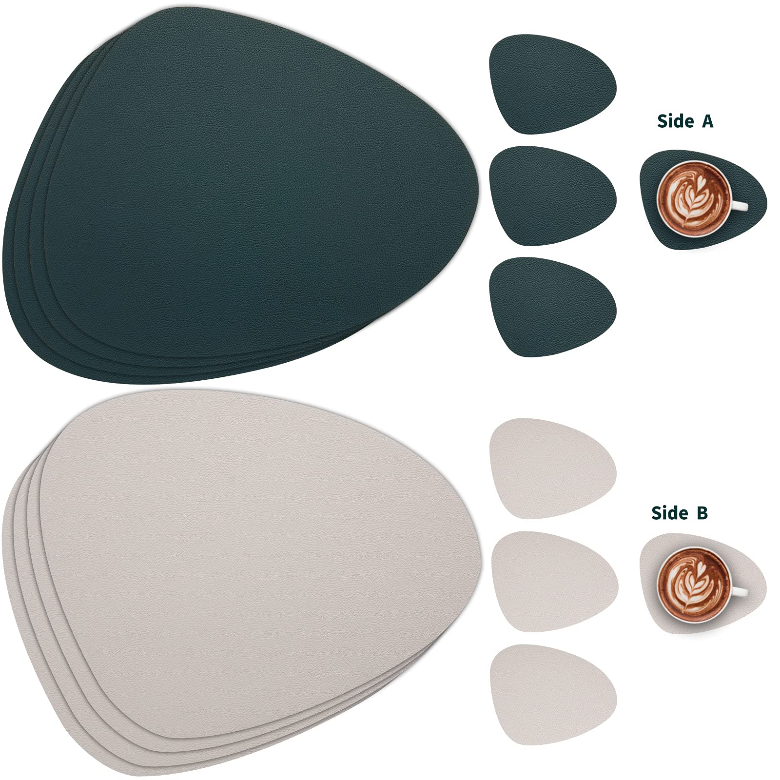 Myir Jun Placemats, Dual-Sided Placemats Waterproof Faux Leather Placemats Set Of 6 Place Mats And Coasters Non-Slip Washable Ta