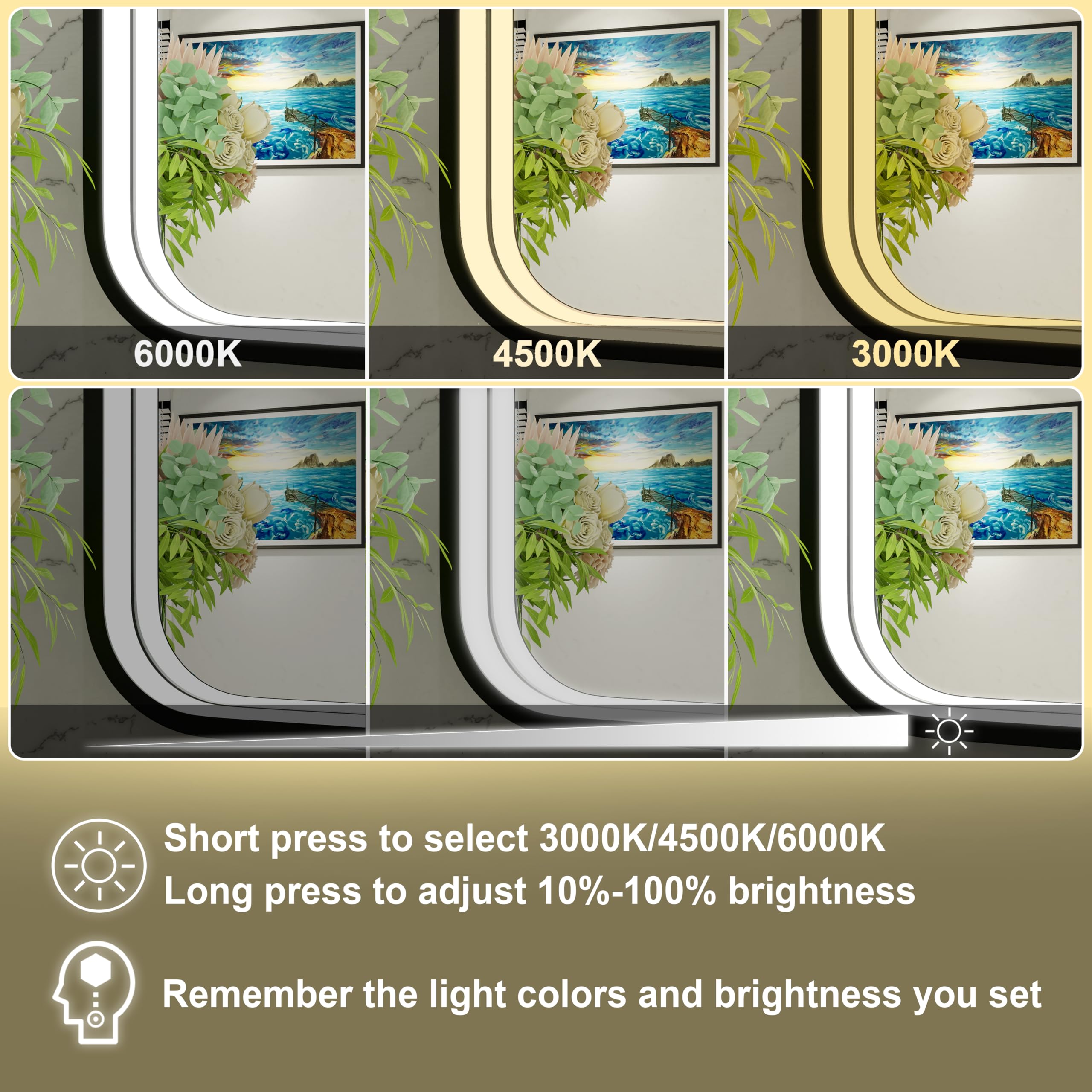 Jsneijder 24X36 Inch Led Bathroom Mirror With Black Frame, Wall Mounted Lighted Mirror For Bathroom, Stepless Dimmable Anti-Fog