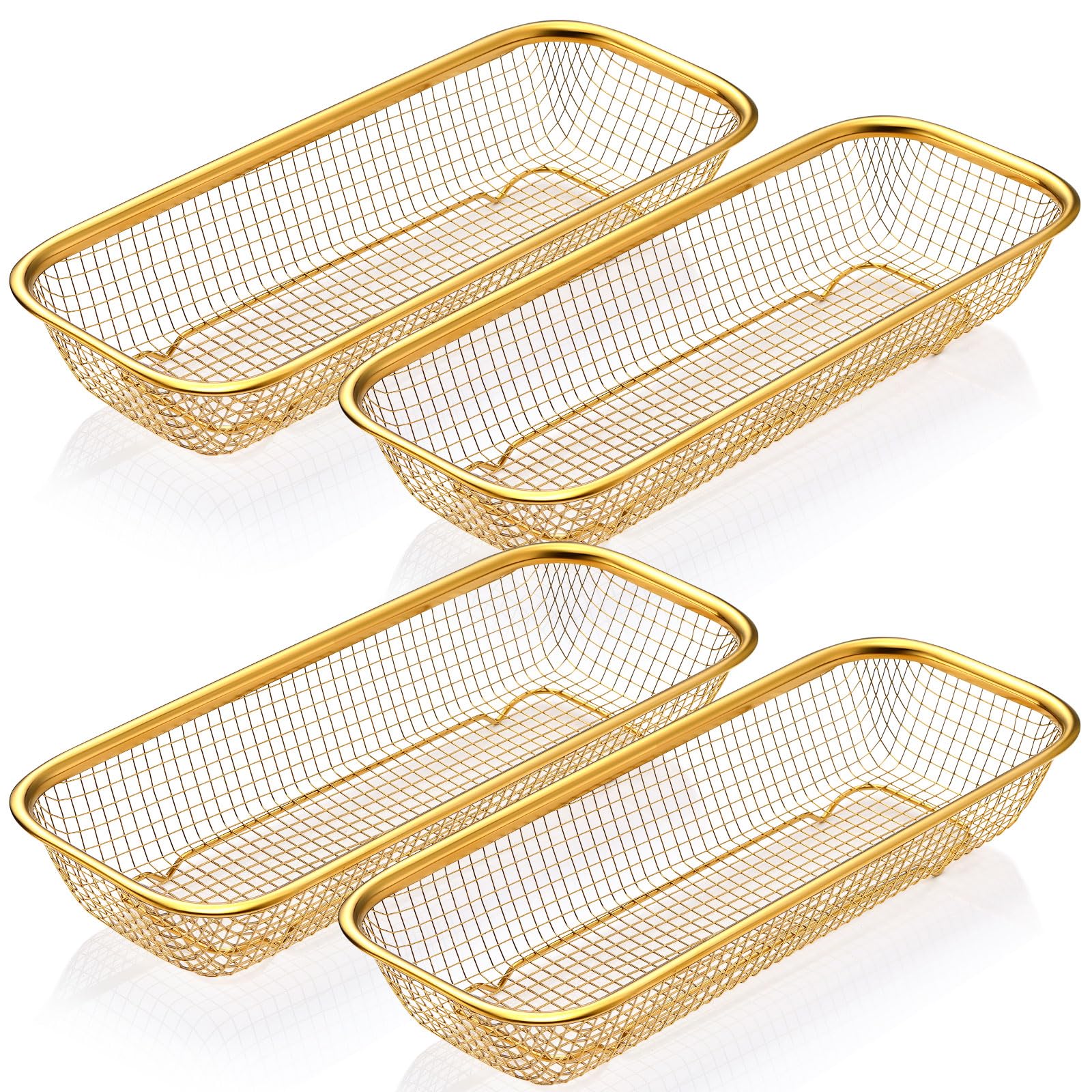 Singhoow 4 Pcs Gold Kitchen Drawer Baskets Stainless Steel Storage Container Mesh Storage Golden Utensil Holder Wire Basket Stac