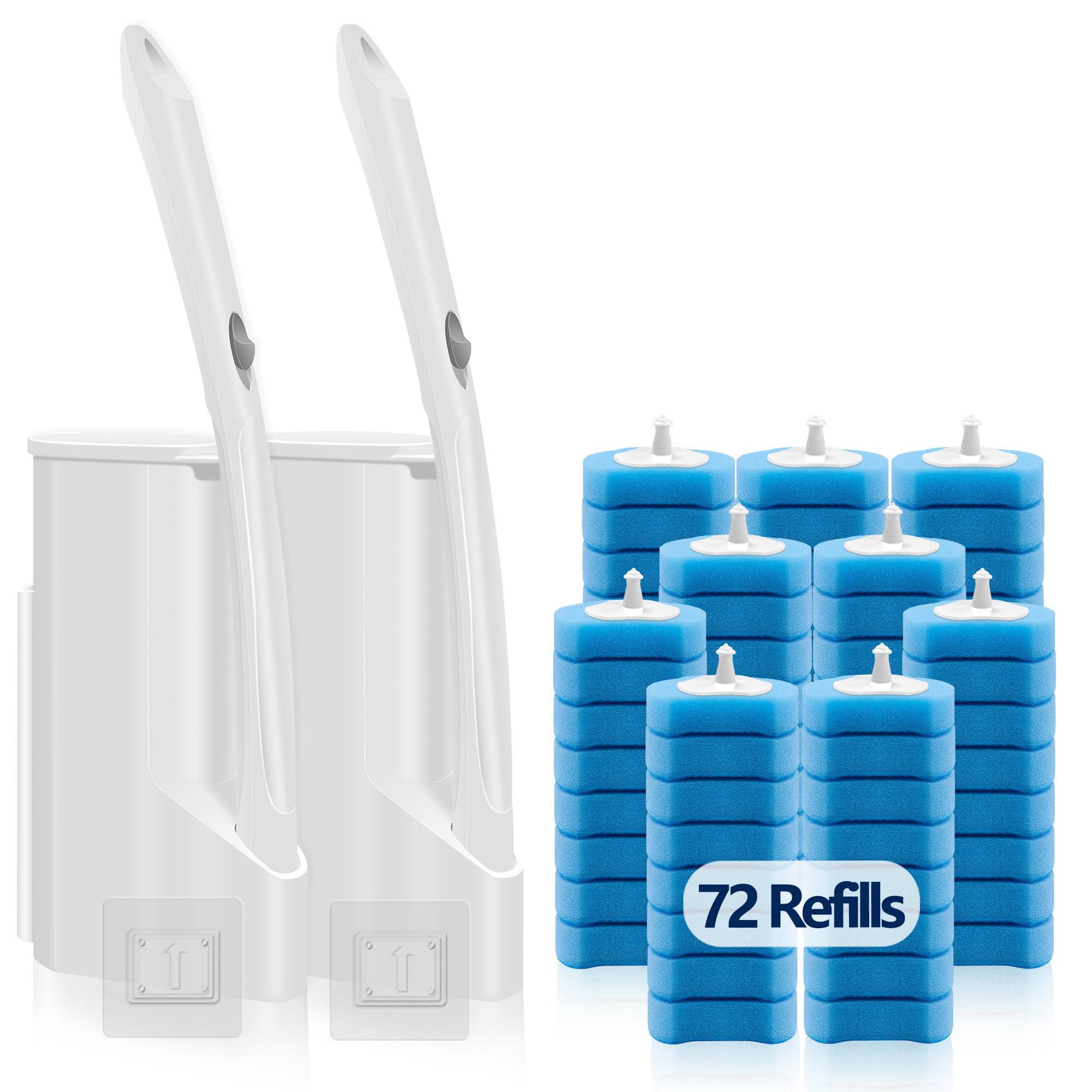 Disposable Toilet Bowl Brush And Holder, Toilet Cleaning System-2 Toilet Bowl Wand, 2 Storage Caddy&72 Toilet Brush Refills For