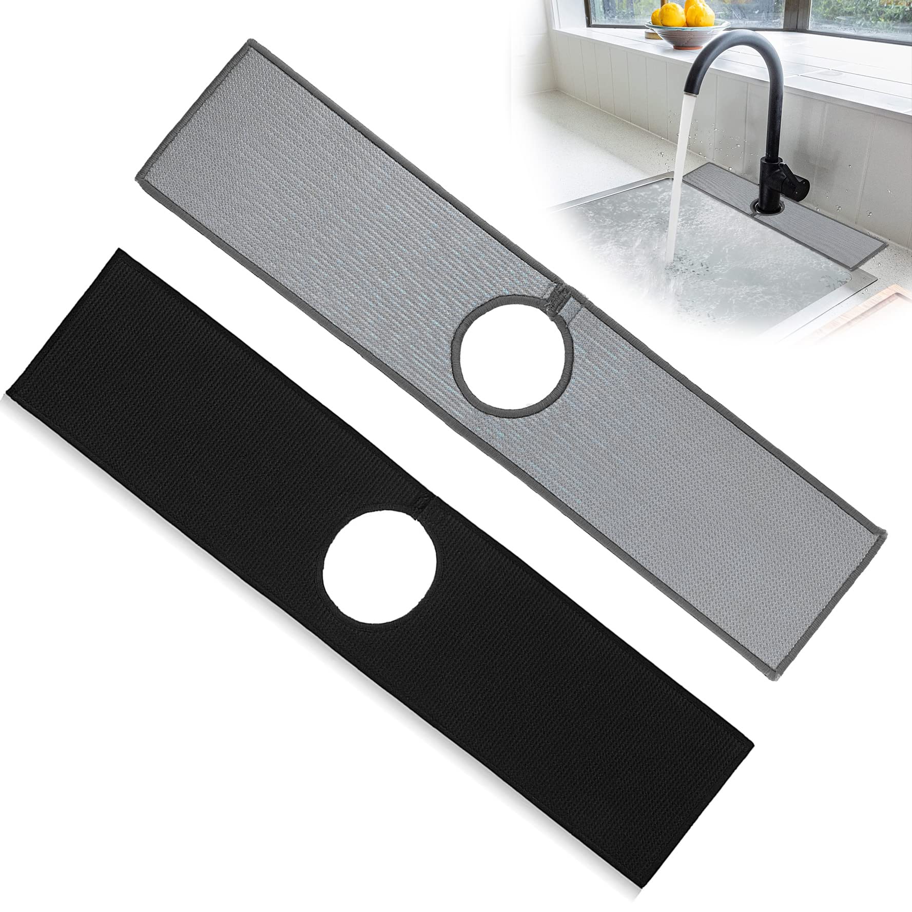Bimkole 2 Pcs Faucet Absorbent Mat, Kitchen Faucet Sink Splash Guard Wraparound Cloth Pads Sink Splash Absorbent Pad For Kitchen