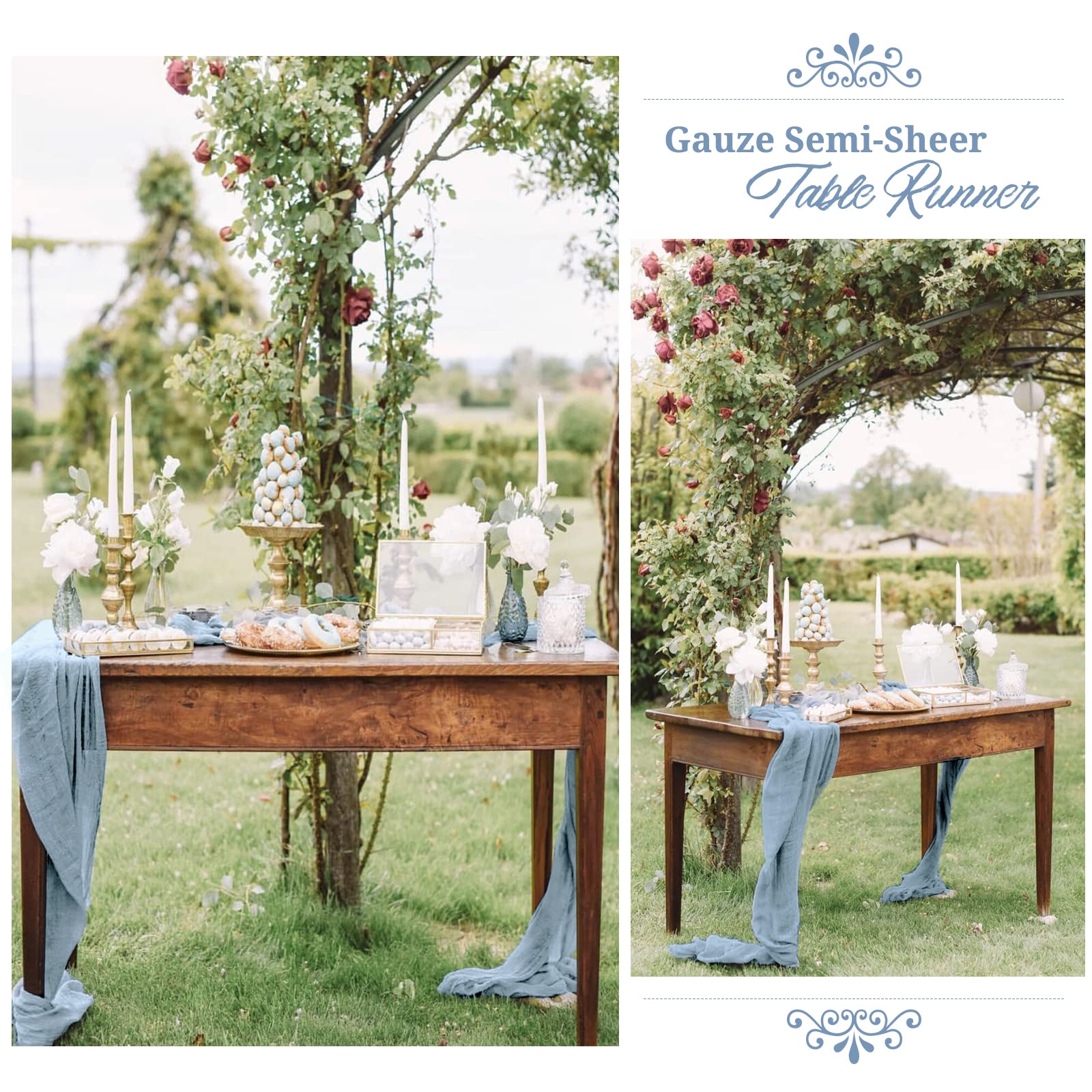 6 Pack Dusty Blue Cheesecloth Table Runner Gauze Table Runner 10Ft Long Semi-Sheer Table Runner Boho Or Rustic Wedding Table Dec