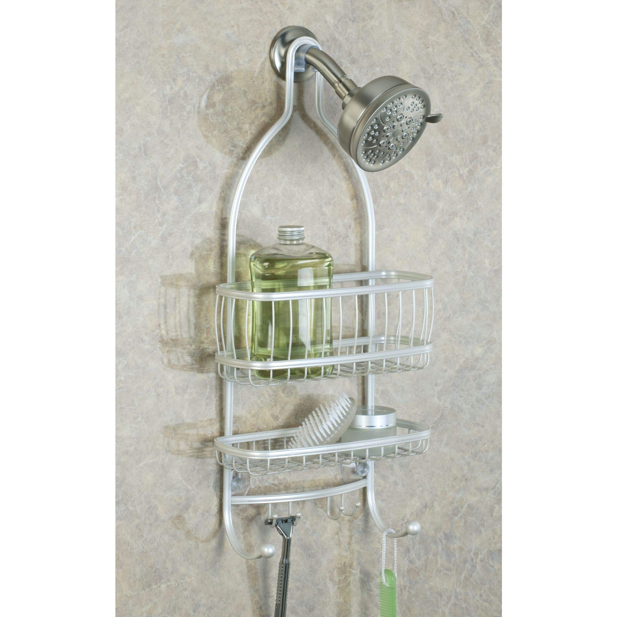 iDesign York Metal Wire Hanging Shower Caddy, Extra Wide, 10" x 4" x 22", Pearl White, Model 61974, Stainless Steel