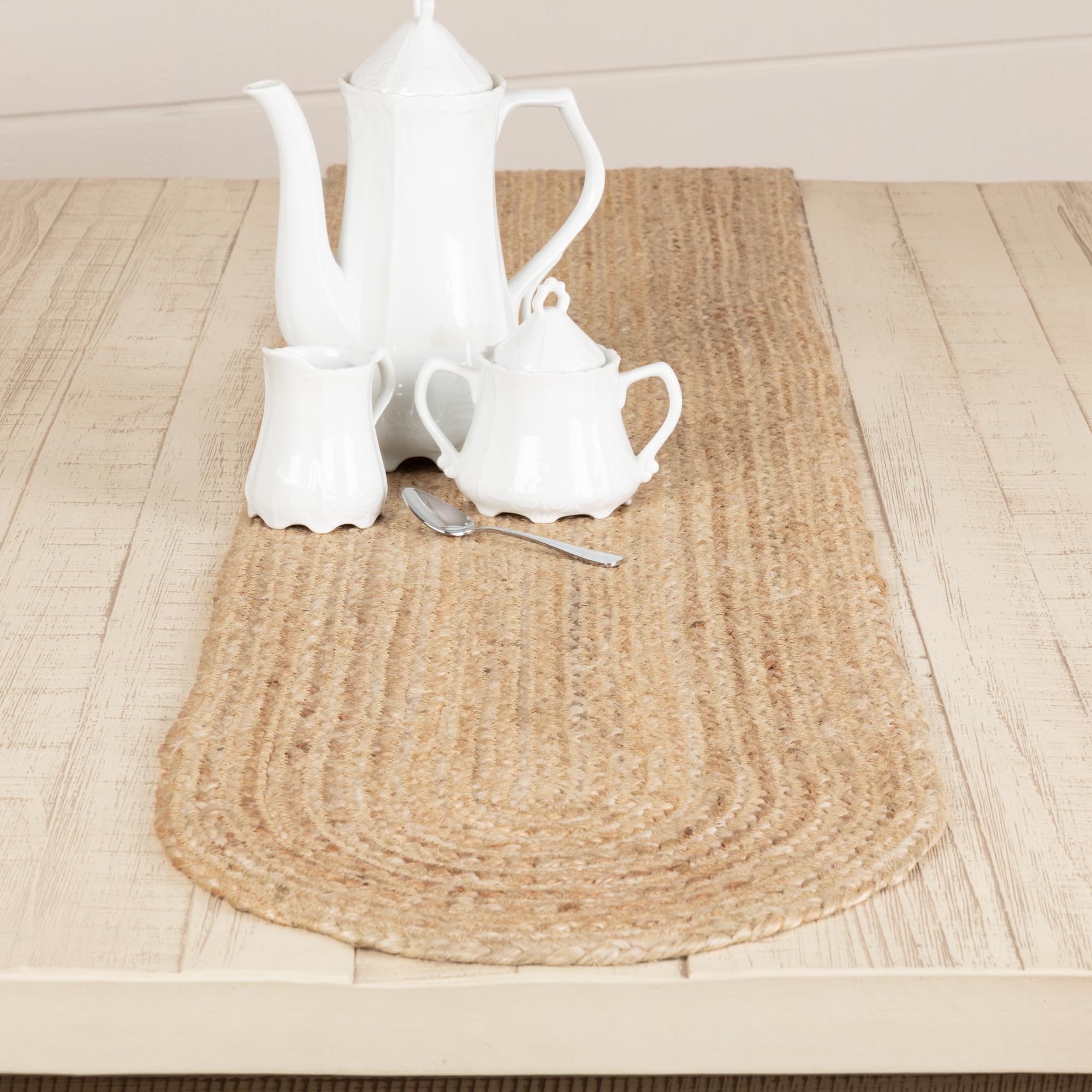 Vhc Brands Farmhouse Coastal Braided Woven Natural Jute Table Runner For Kitchen Tabletop Dining Room Table Hot Pad Mat, Gift Id