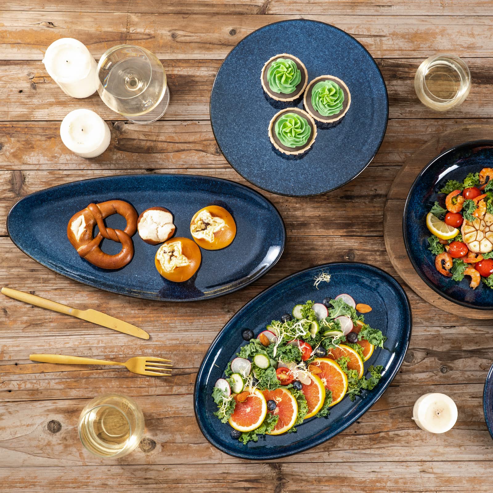 Vicrays Large Oval Serving Platters, 16''/14''/10'' Porcelain Serving Platters For Party, Bbq,Stackable Serving Trays Serving Pl