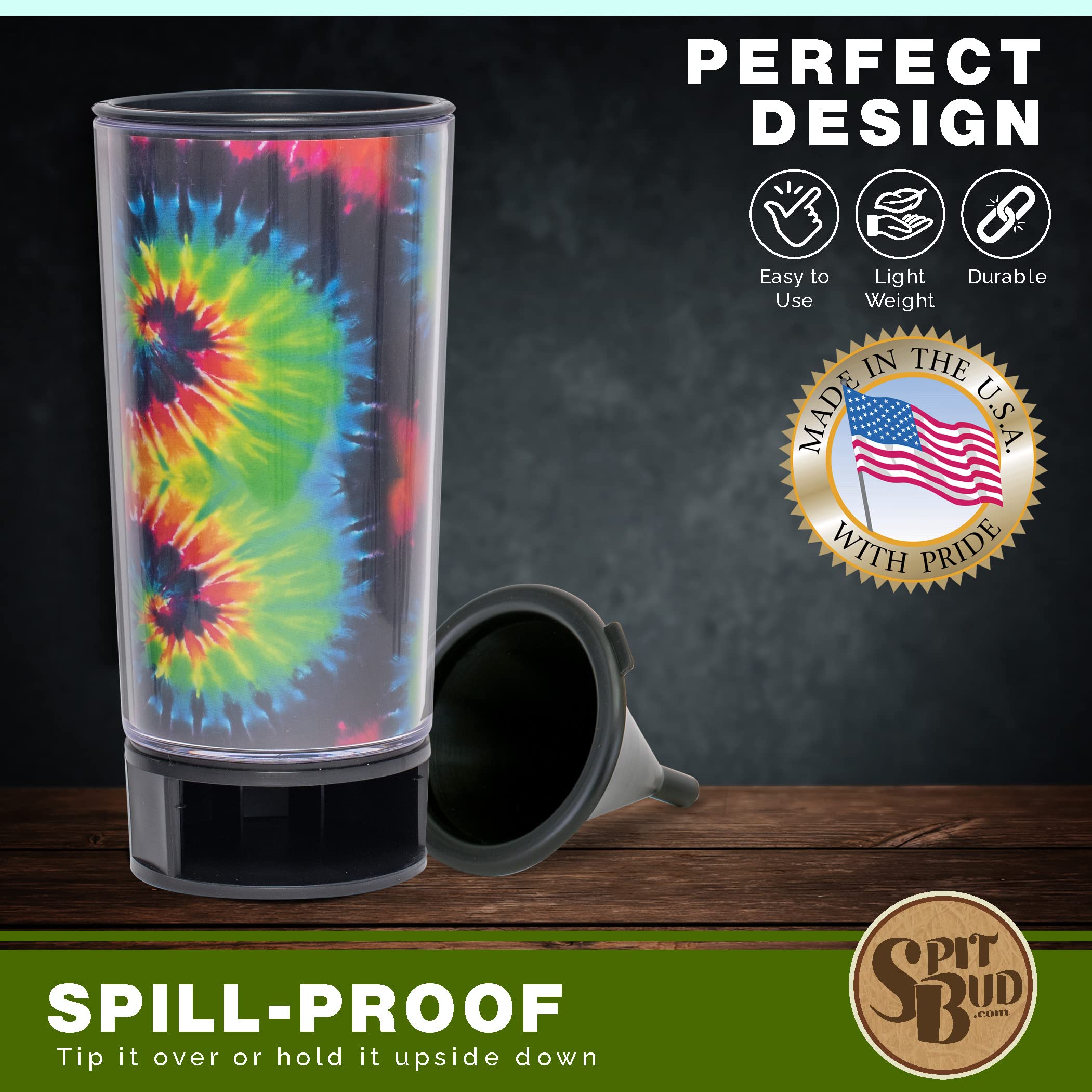 Tie Dye By Spit Bud - The Ultimate Spittoon For Chew - Portable Dip & Snuff Cup With Lid, Pop Tab, Spill-Proof Funnel, Can Cutte