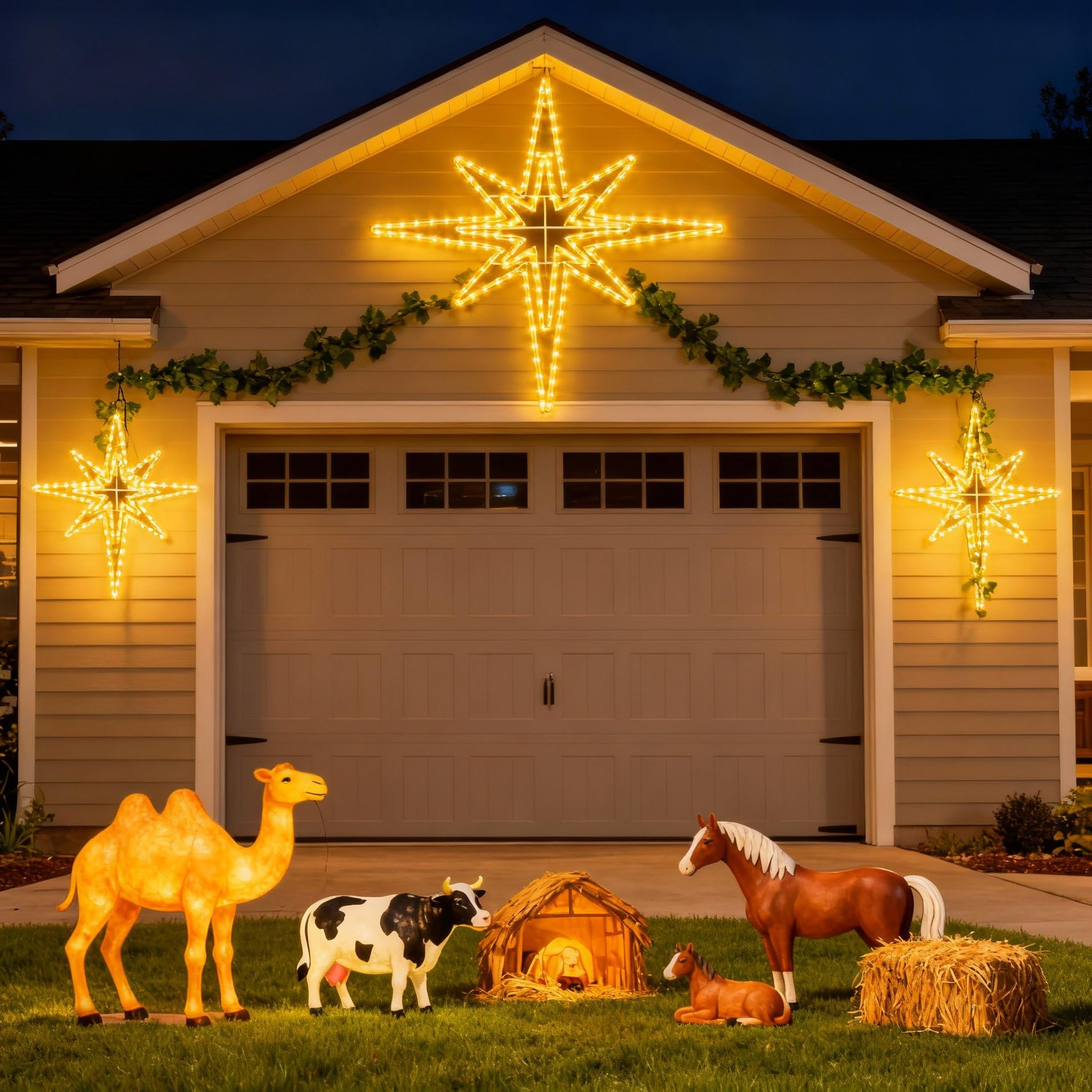 Rossesay Outdoor Christmas Star of Bethlehem Large LED Star Window Plug Operated Lighted for Xmas Wall Window Indoor Outside Hom