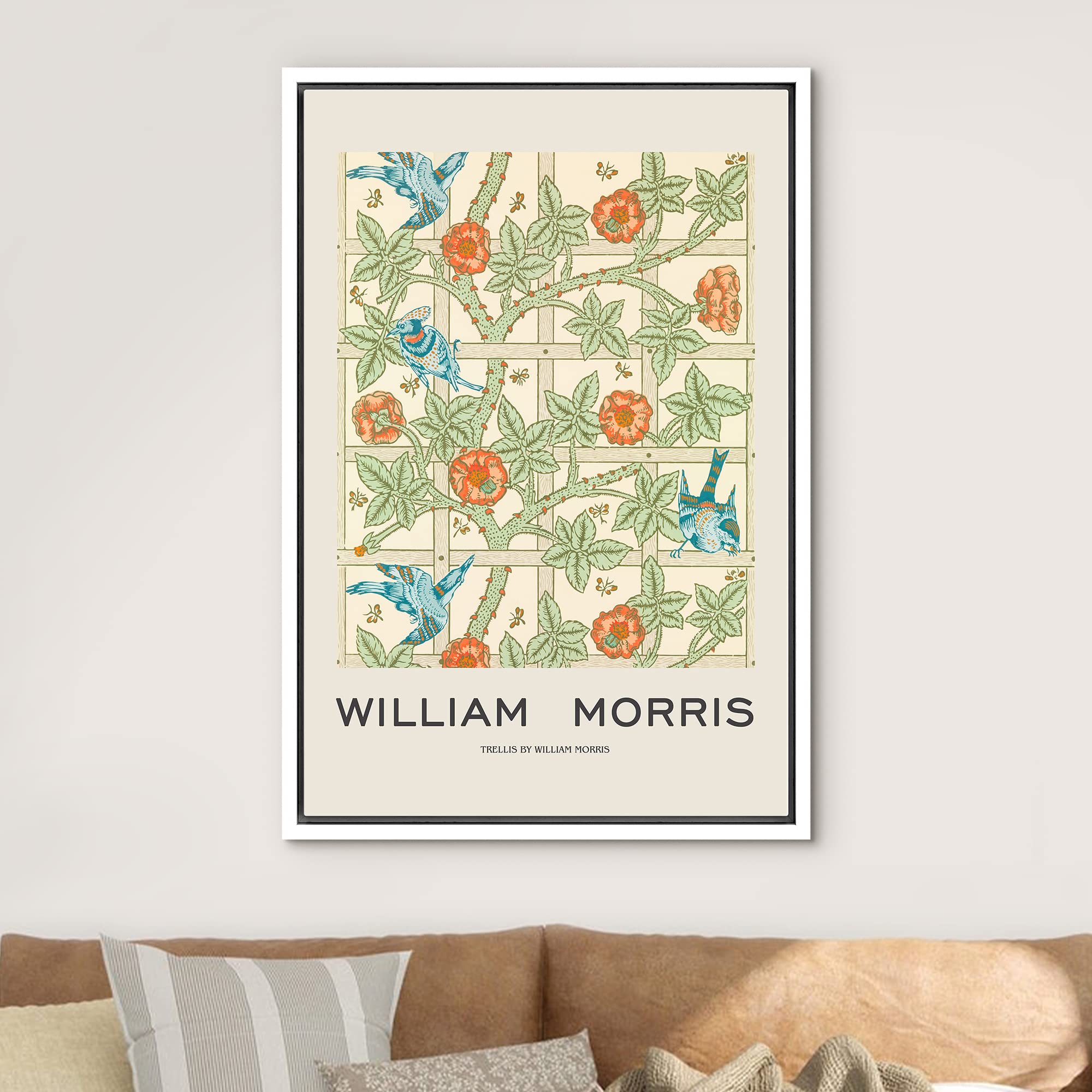 Idea4Wall Framed Canvas Print Wall Art Garden Flower Trellis By William Morris Historic Cultural Illustrations Fine Art Traditio