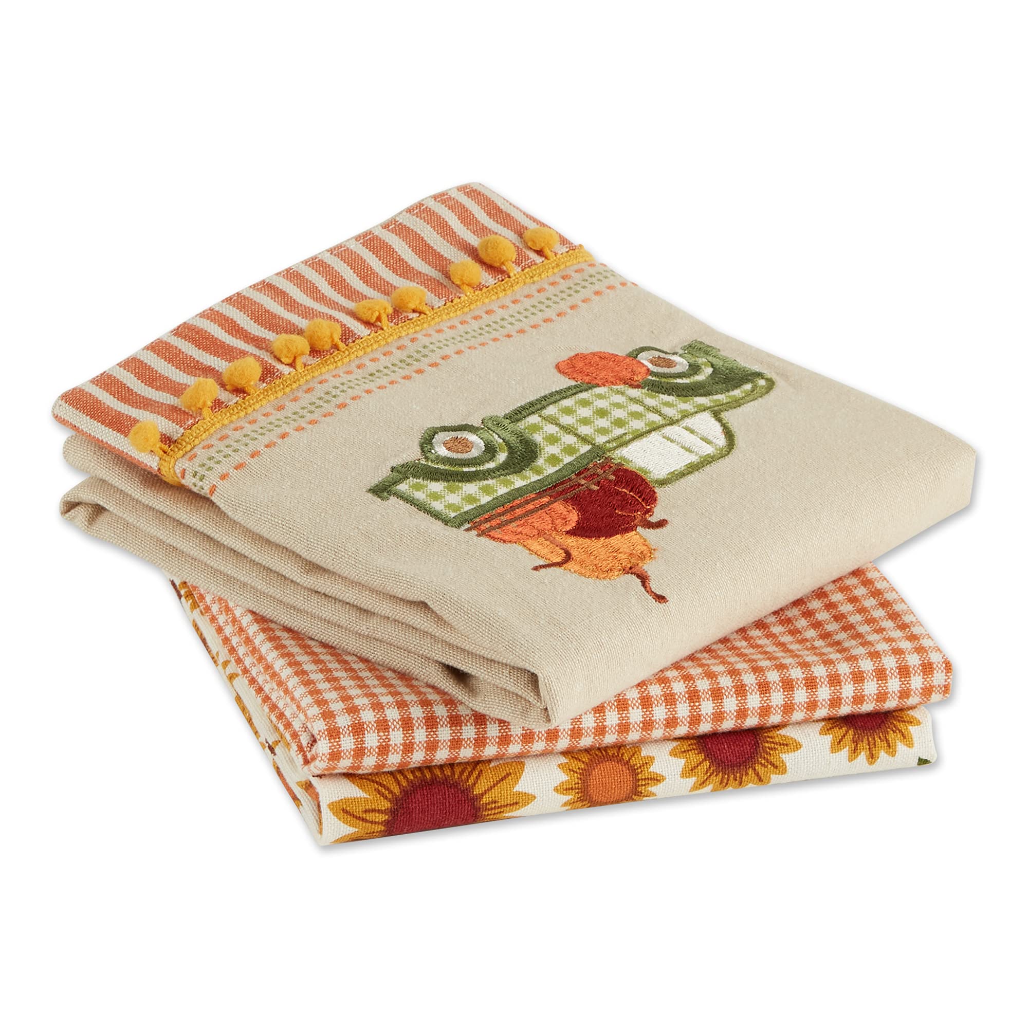 Dii Pumpkin Spice Fall Kitchen Towels Collection Durable Cotton Cloth, Decorative And Absorbent, Dish Towel Set, 18X28, Truck, 3