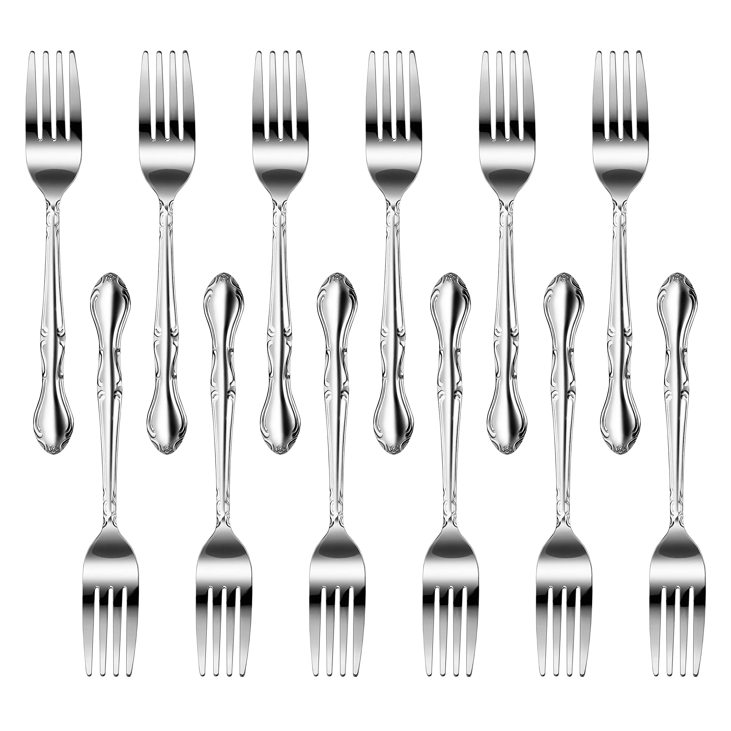 New Star Foodservice 58642 Rose Pattern, 18/0 Stainless Steel, Dinner Fork, 7.2-Inch, Set Of 12