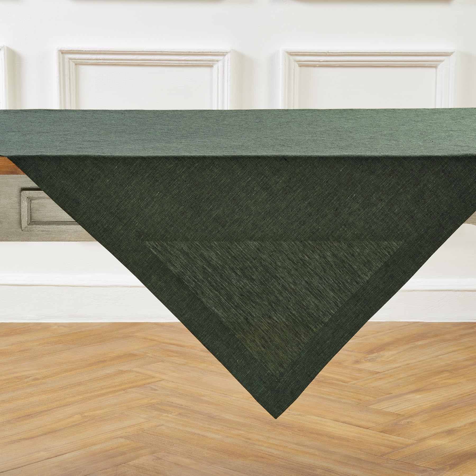 Solino Home Linen Tablecloth 52 X 52 Inch - Forest Green 100% Pure Linen Table Throw For St Patrick'S Day - Handcrafted And Mach