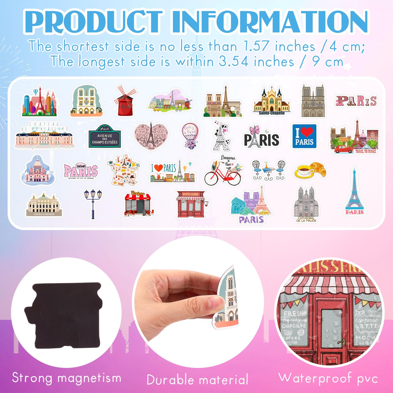 Konohan 30 Pcs Paris Souvenirs Gifts Paris Magnet for Refrigerator City Magnetic Refrigerator Stickers for Home Decoration