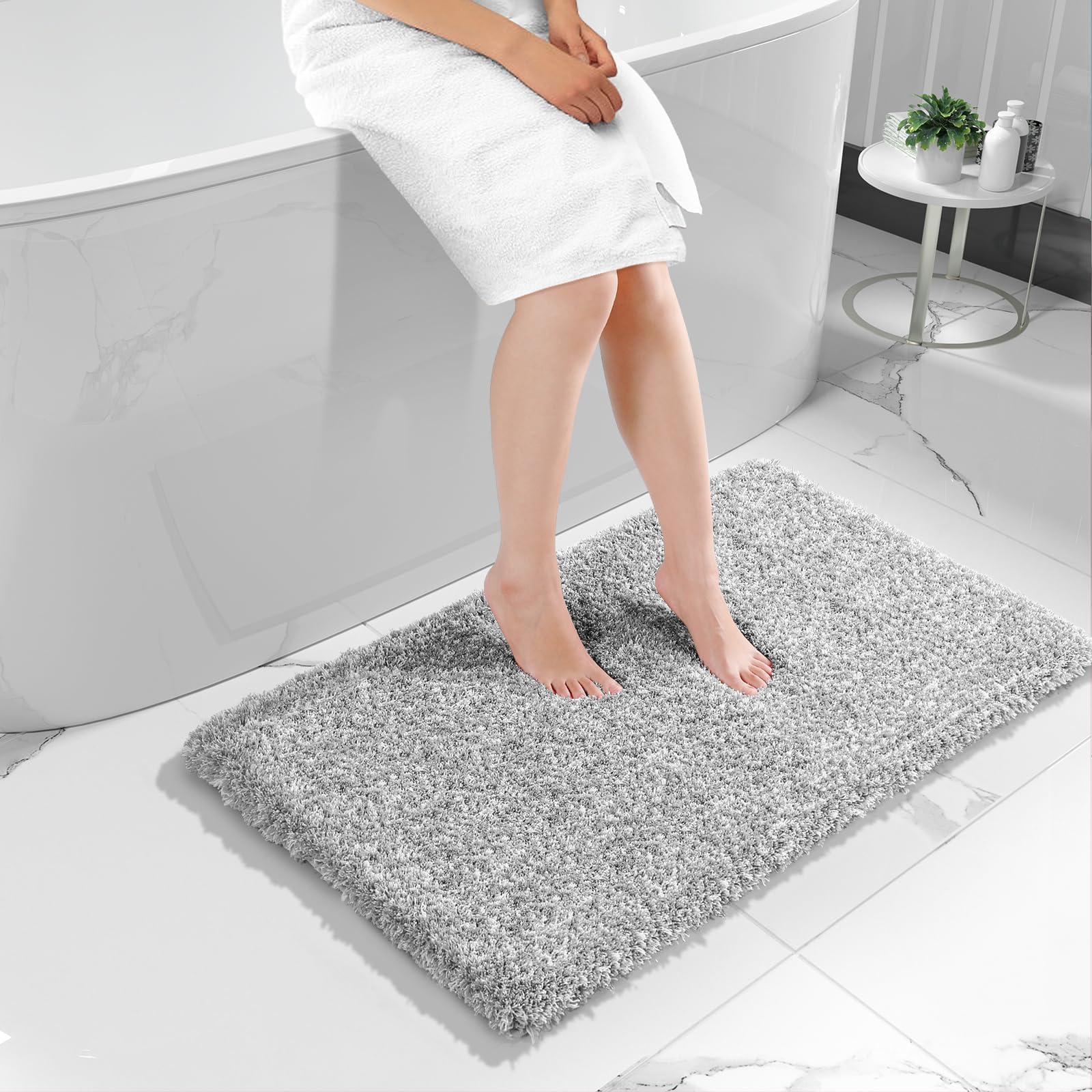 Yimobra Luxury Bathroom Rugs, Fluffy Bath Mats, Non Slip, Water Absorbent Microfiber, Machine Washable, Plush Carpet Shower Rugs