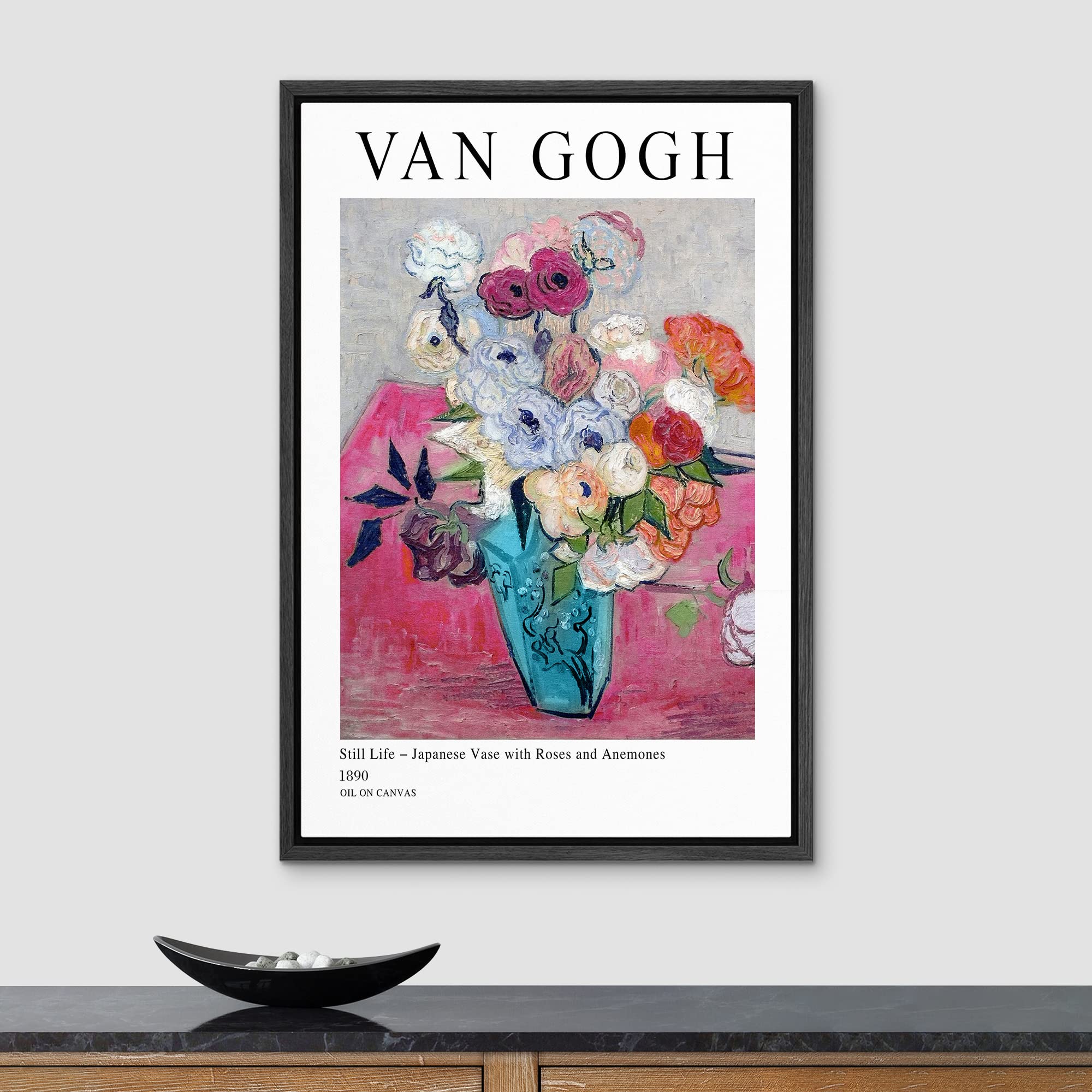 Signleader Framed Canvas Print Wall Art Still Life Japanese Roses Van Gogh Botanical Brushstroke Illustrations Fine Art Traditio