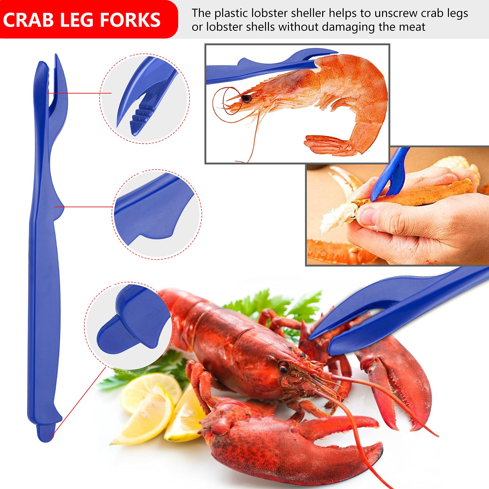 Seafood Tools Set Includes 4 Crab Crackers 4 Seafood Fork 4 Lobster Crackers 4 Seafood Scissors -Nut Cracker And Storage Bag(17